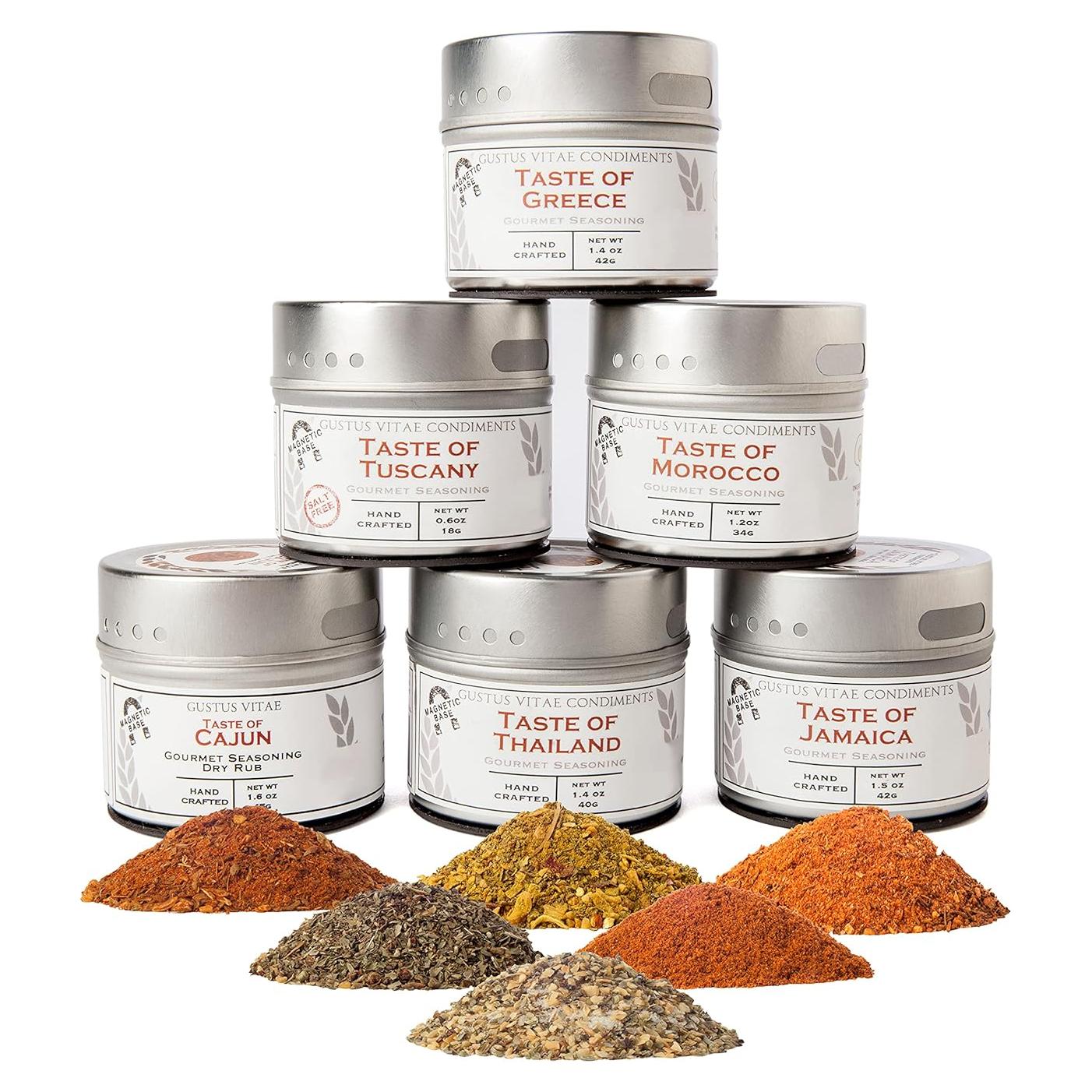 Colección Gourmet de Sazonadores Gustus Vitae - 6 Latas Magnéticas