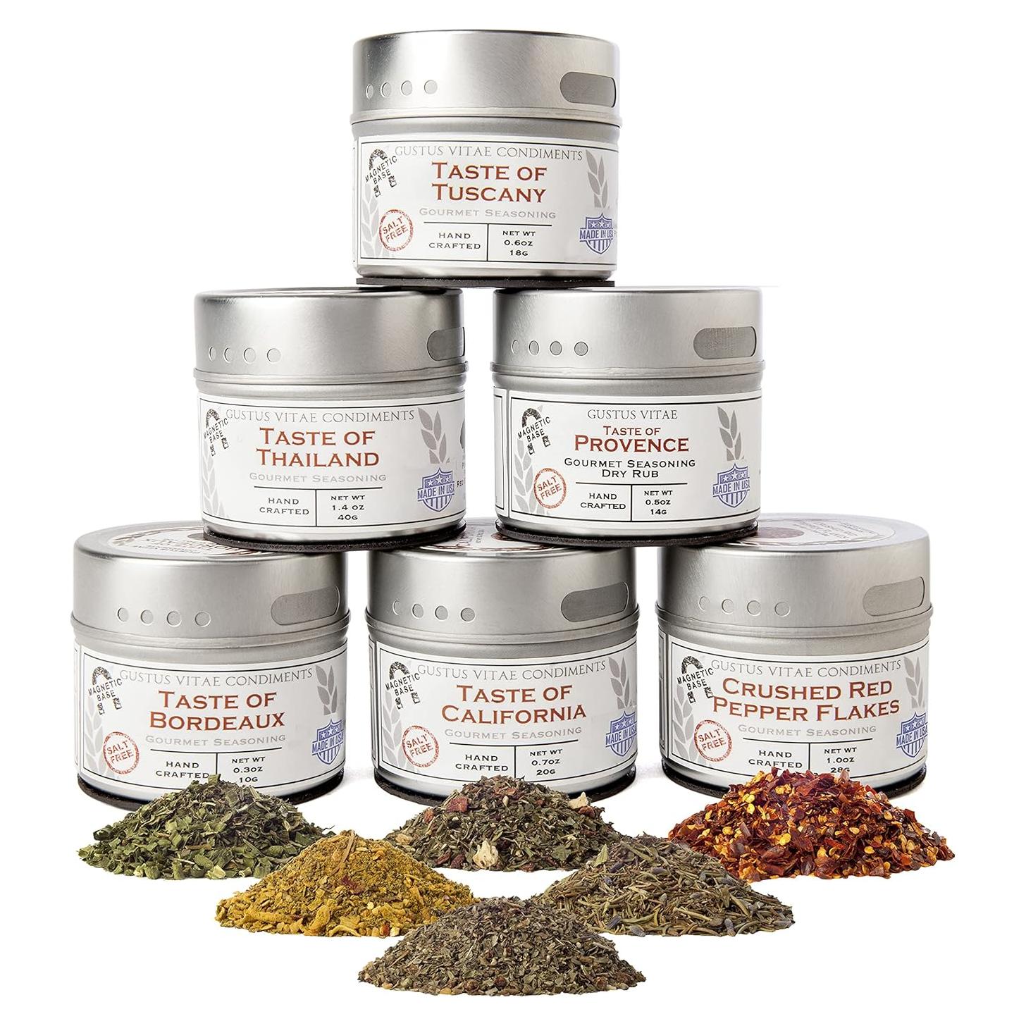 Colección de Condimentos Gourmet Sin Sal Gustus Vitae - 6 Latas Magnéticas