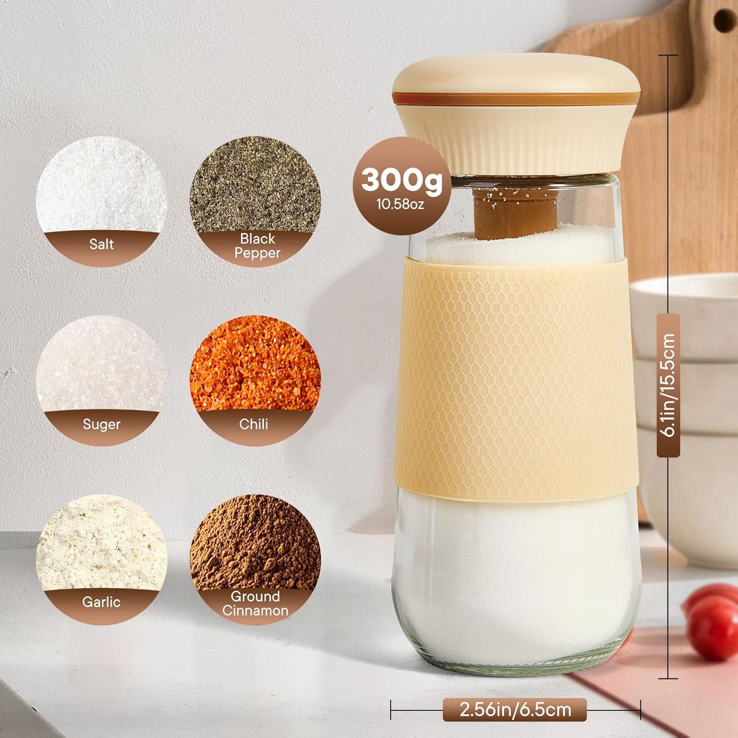 Salero 2-en-1 LUTITASD de vidrio sin BPA, 300g, blanco