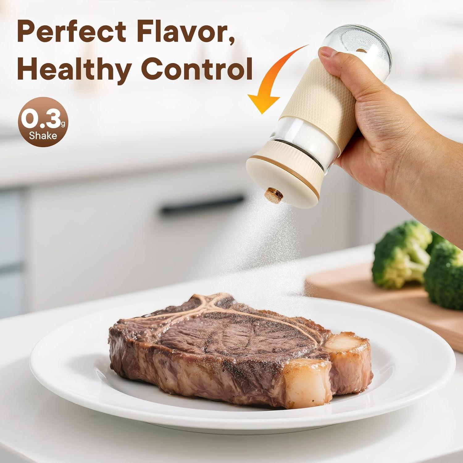 Salero 2-en-1 LUTITASD de vidrio sin BPA, 300g, blanco