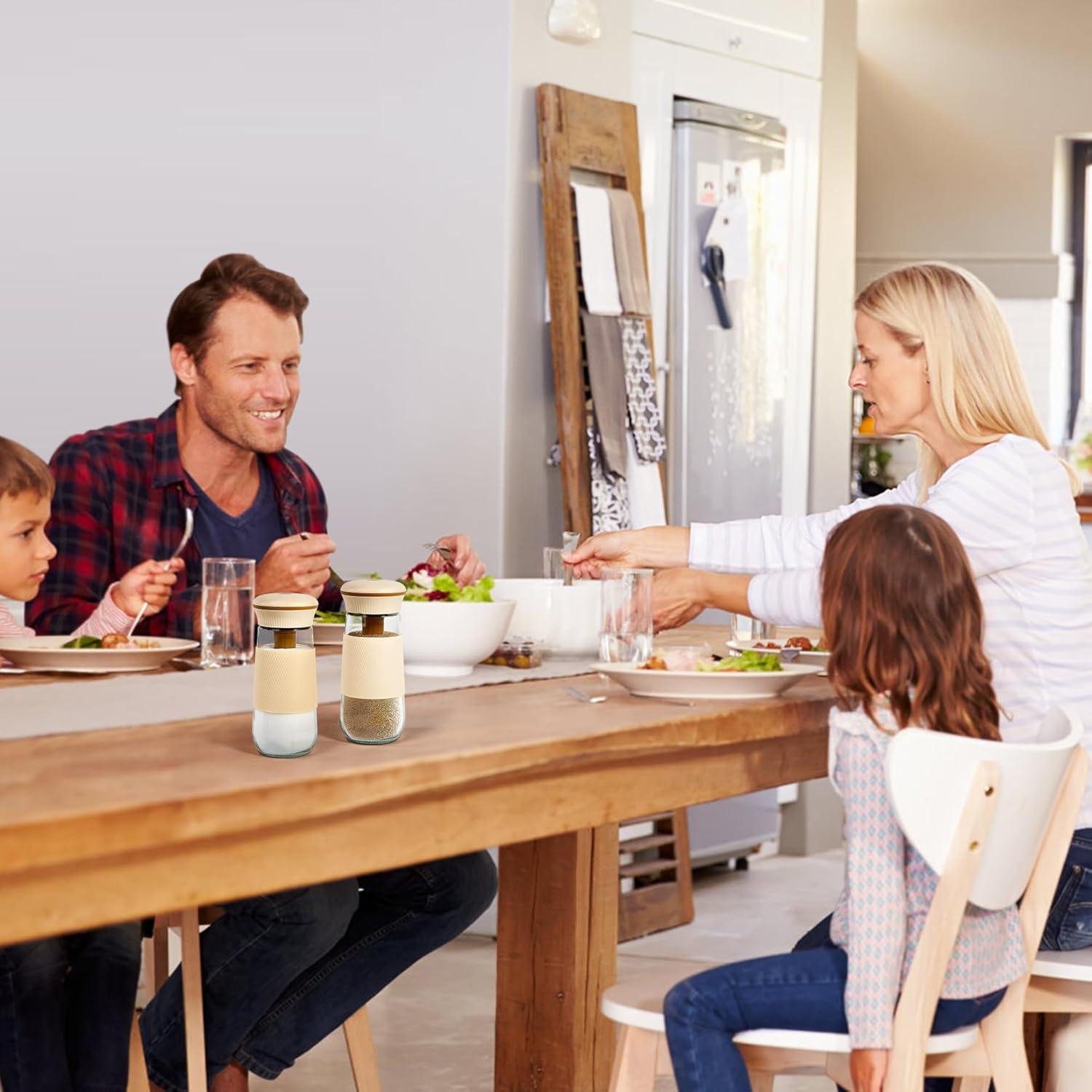 Salero 2-en-1 LUTITASD de vidrio sin BPA, 300g, blanco