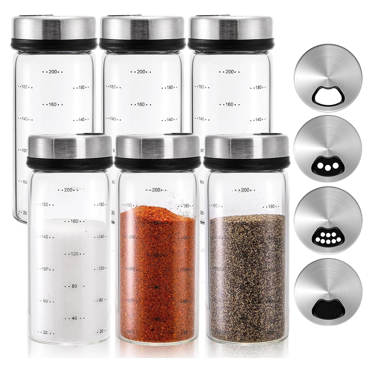 Tarros de Especias de Vidrio Kingrol 200 ml - 6 Pack con Tapa Ajustable