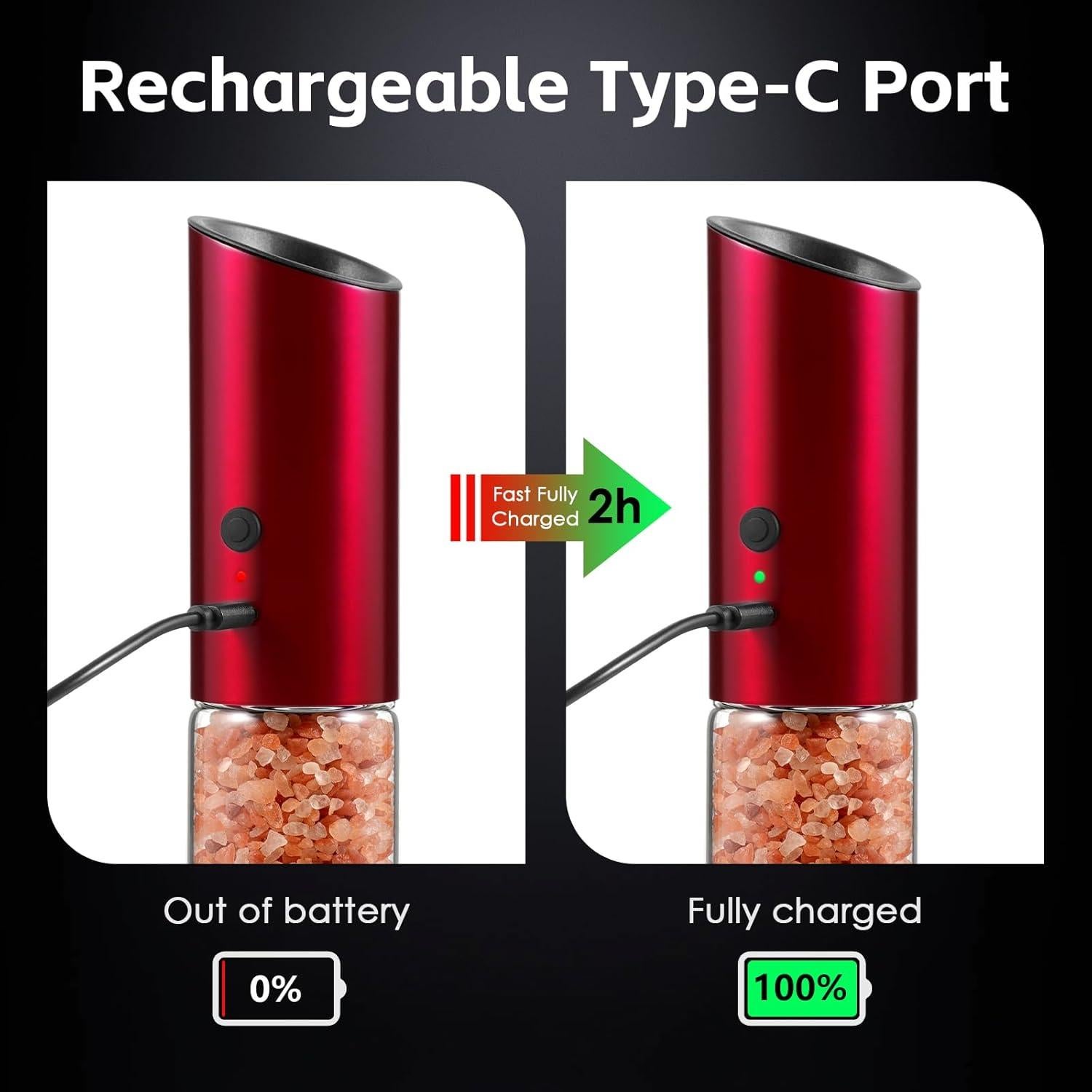 Molinillos Eléctricos de Sal y Pimienta Vzaahu Rojo - Recargables