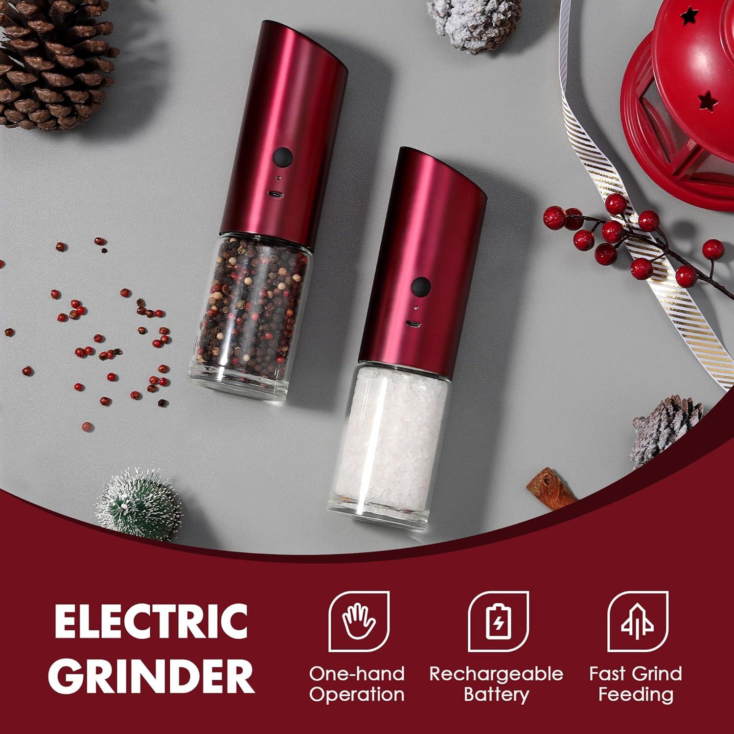 Molinillos Eléctricos de Sal y Pimienta Vzaahu Rojo - Recargables