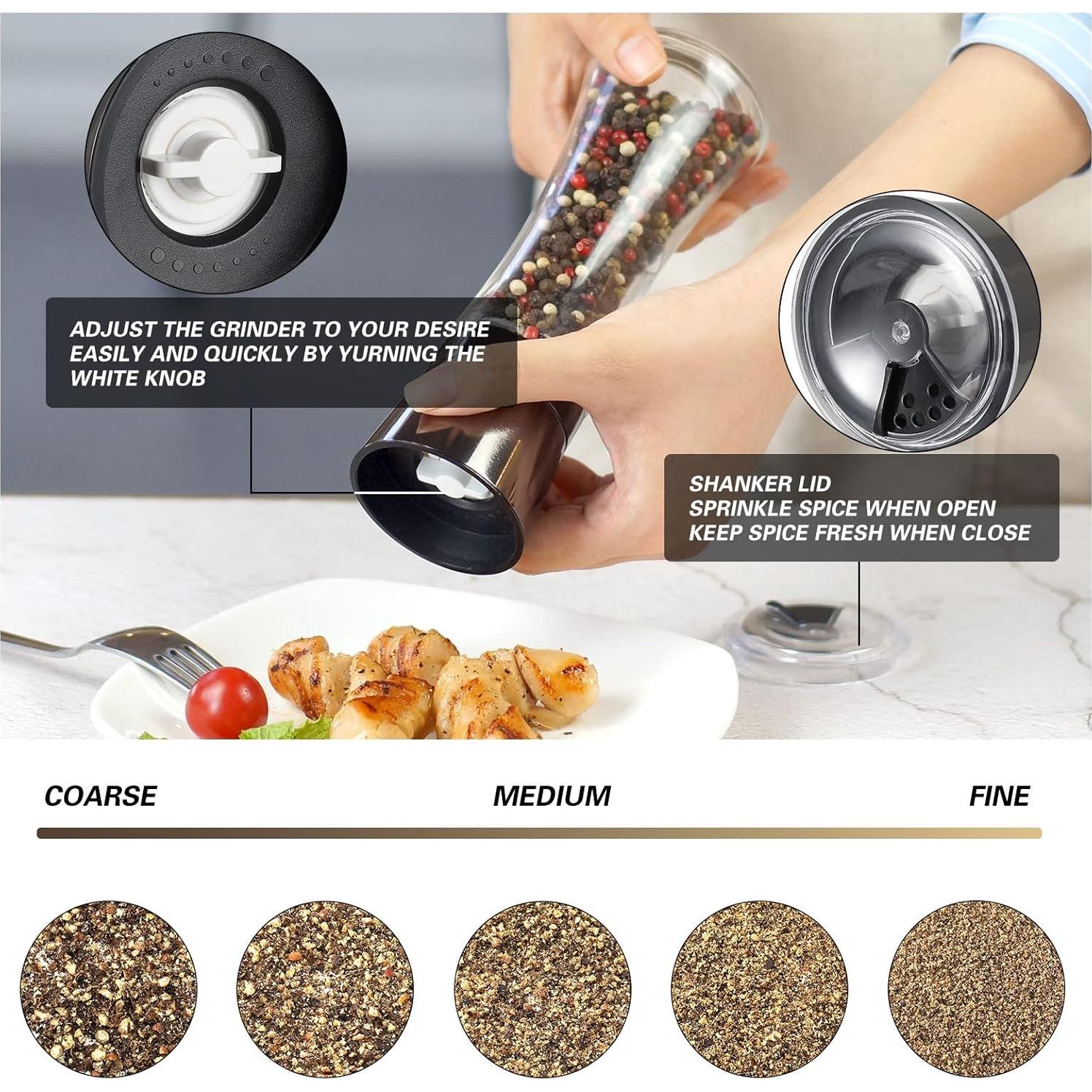 Juego de Molinillos de Sal y Pimienta VEVOK CHEF Acero Inoxidable Ajustable