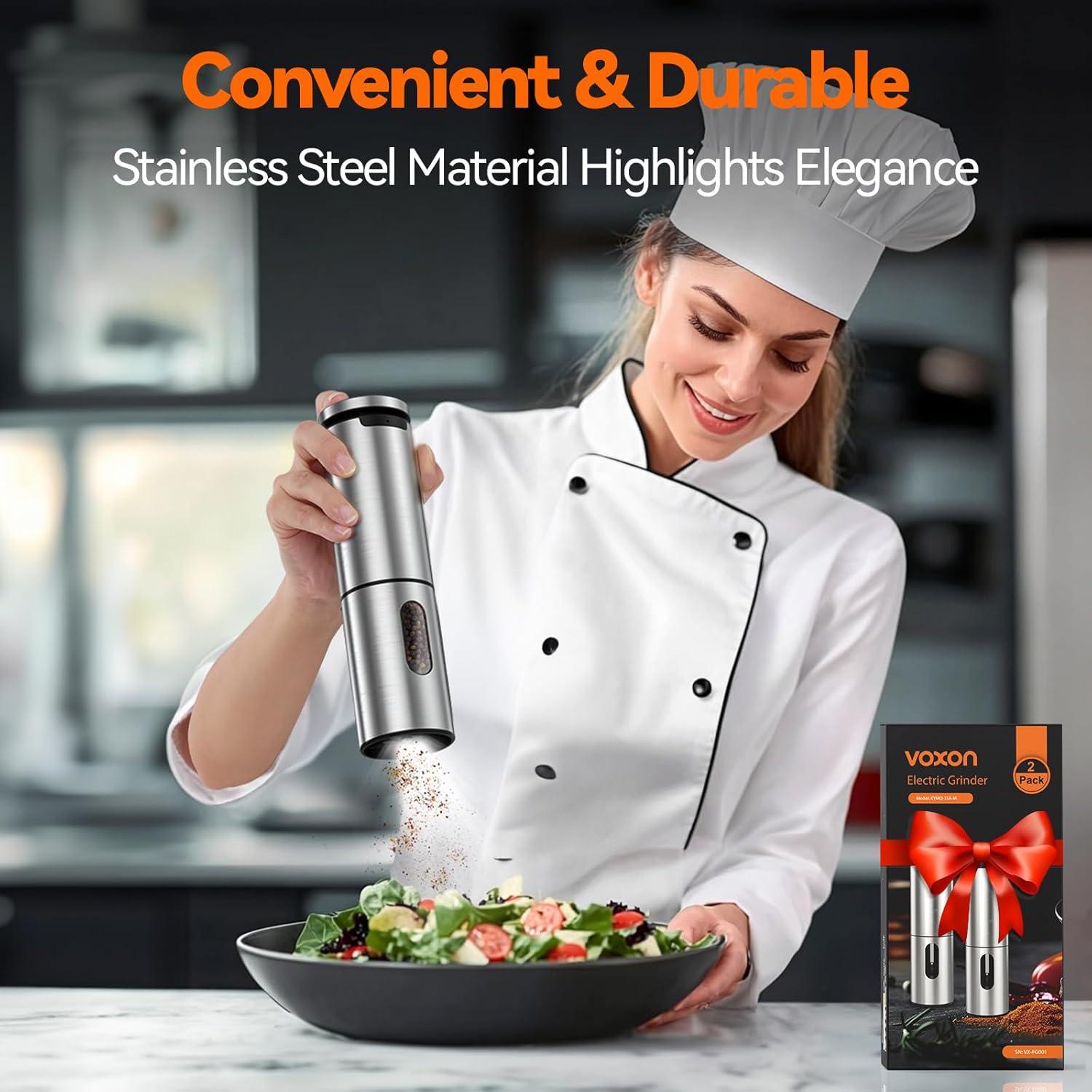 Molinillos Eléctricos de Sal y Pimienta VOXON, Acero Inoxidable, 100ml