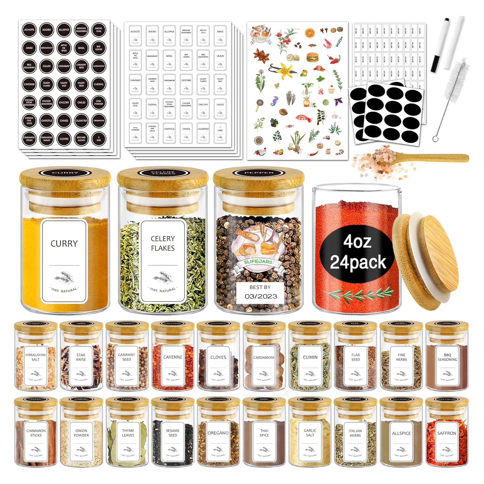Tarros de Especias SLifeJars 118 ml con Etiquetas - 24 Piezas