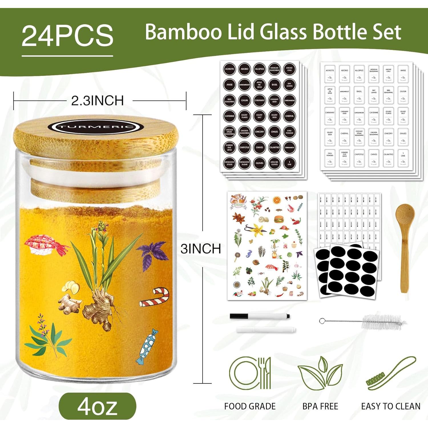 Tarros de Especias SLifeJars 118 ml con Etiquetas - 24 Piezas