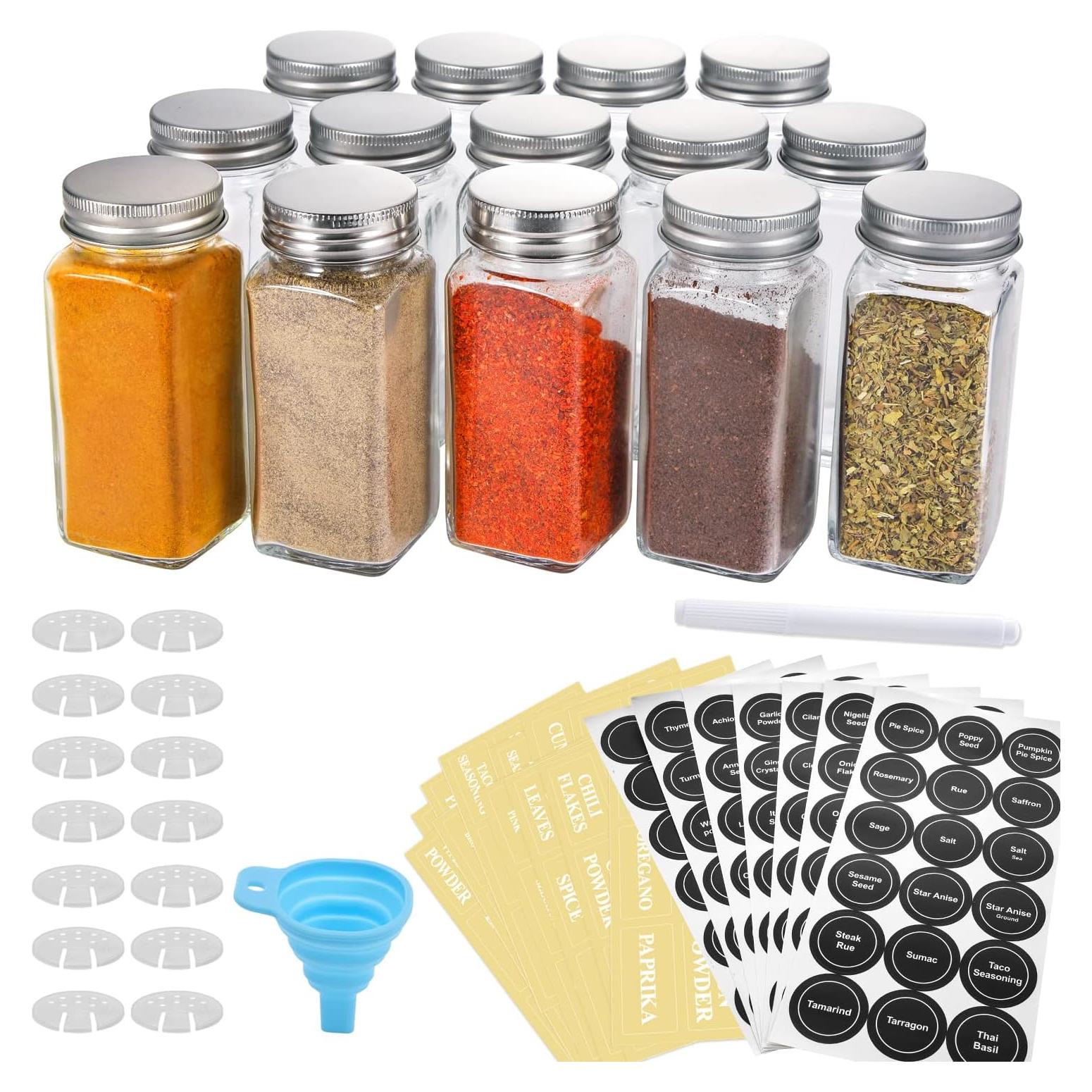 Juego de 14 Tarros de Especias de Vidrio AOZITA 118ml Cuadrados