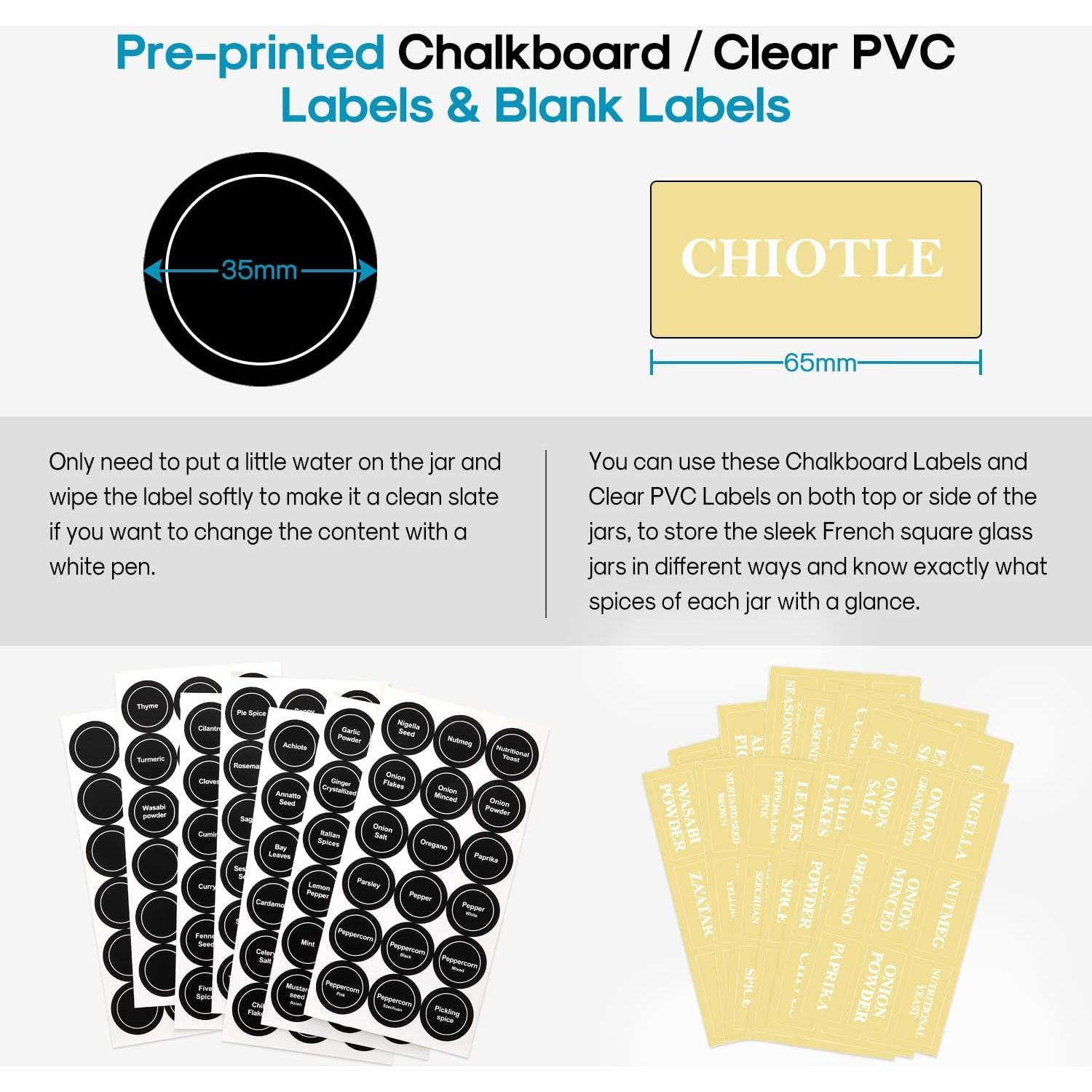 Juego de 14 Tarros de Especias de Vidrio AOZITA 118ml Cuadrados