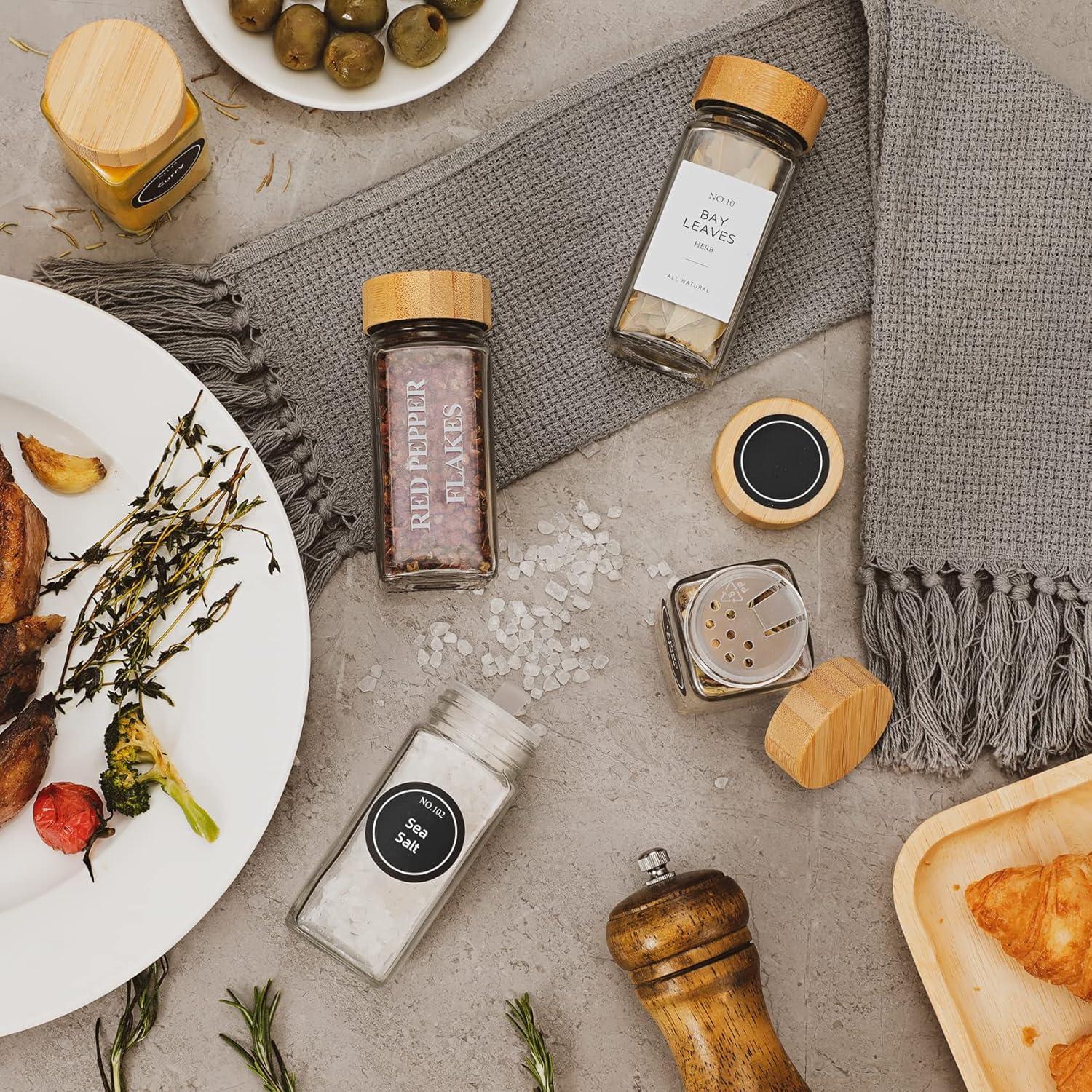 NETANY 24 Tarros de Especias de Vidrio 118ml con Tapas de Bambú