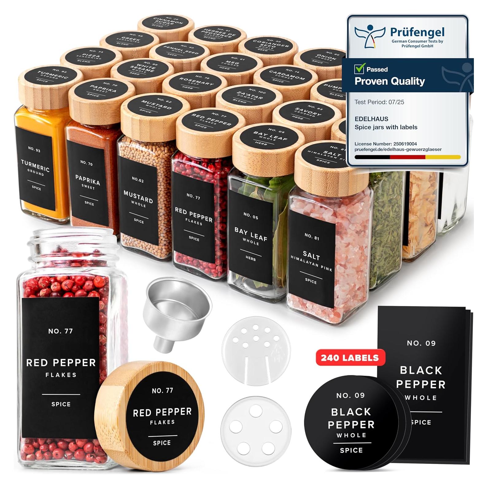 Tarros de Especias EDELHAUS® Cuadrados con Tapa de Bambú - 24 Piezas