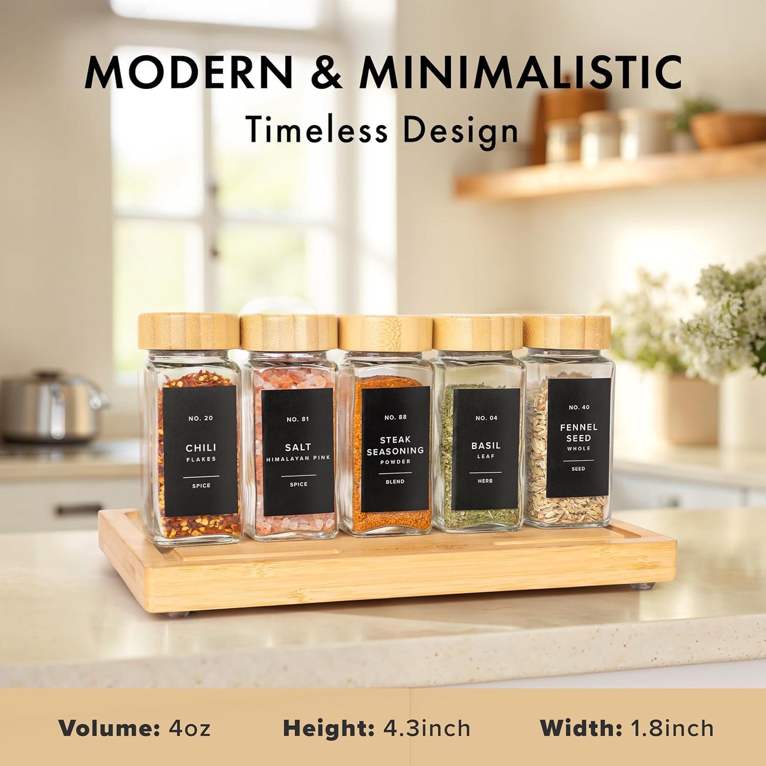 Tarros de Especias EDELHAUS® Cuadrados con Tapa de Bambú - 24 Piezas