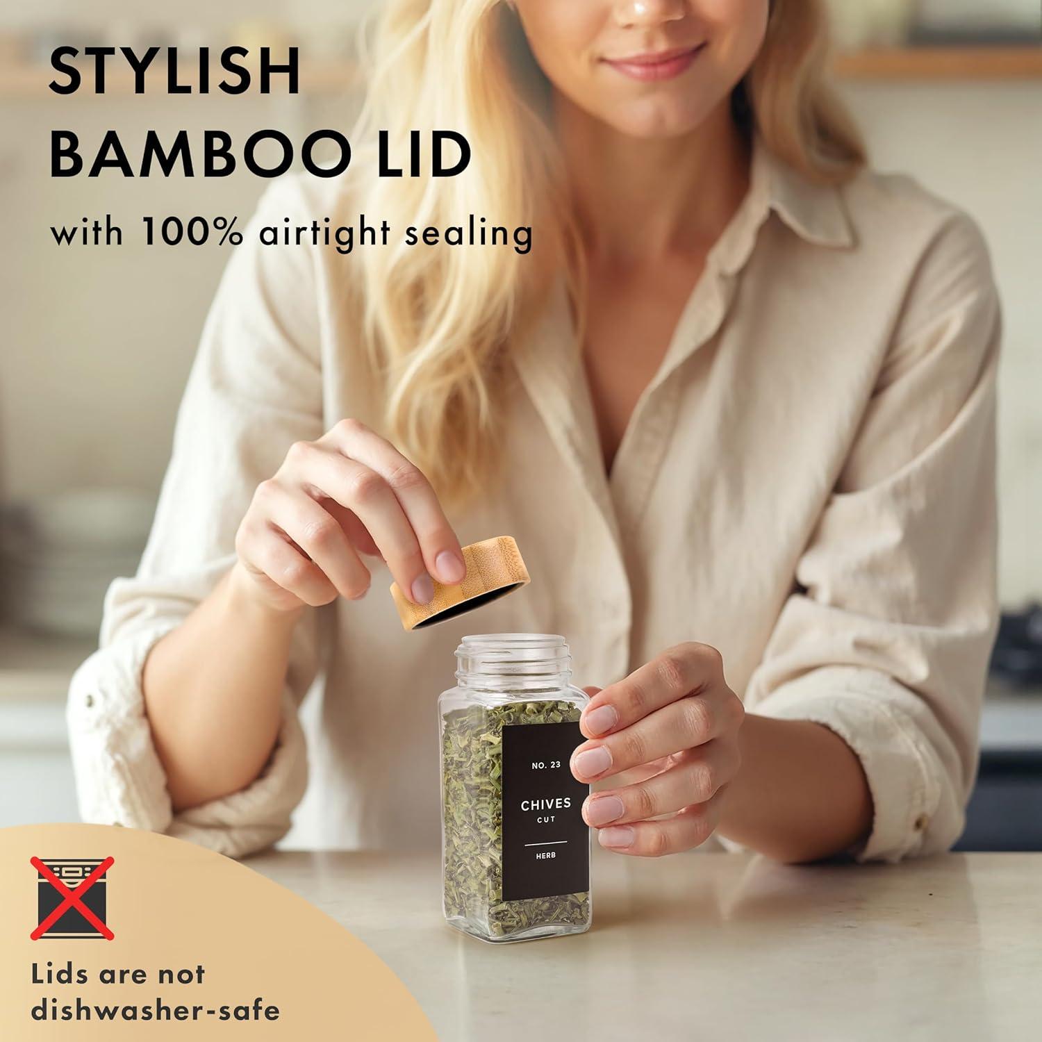 Tarros de Especias EDELHAUS® Cuadrados con Tapa de Bambú - 24 Piezas