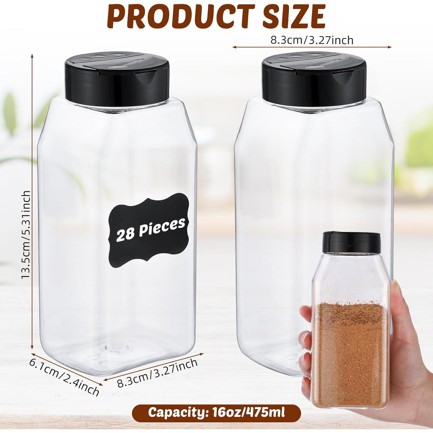 Mifoci 28 Tarros de Especias Plástico 475 ml Cuadrados con Etiquetas