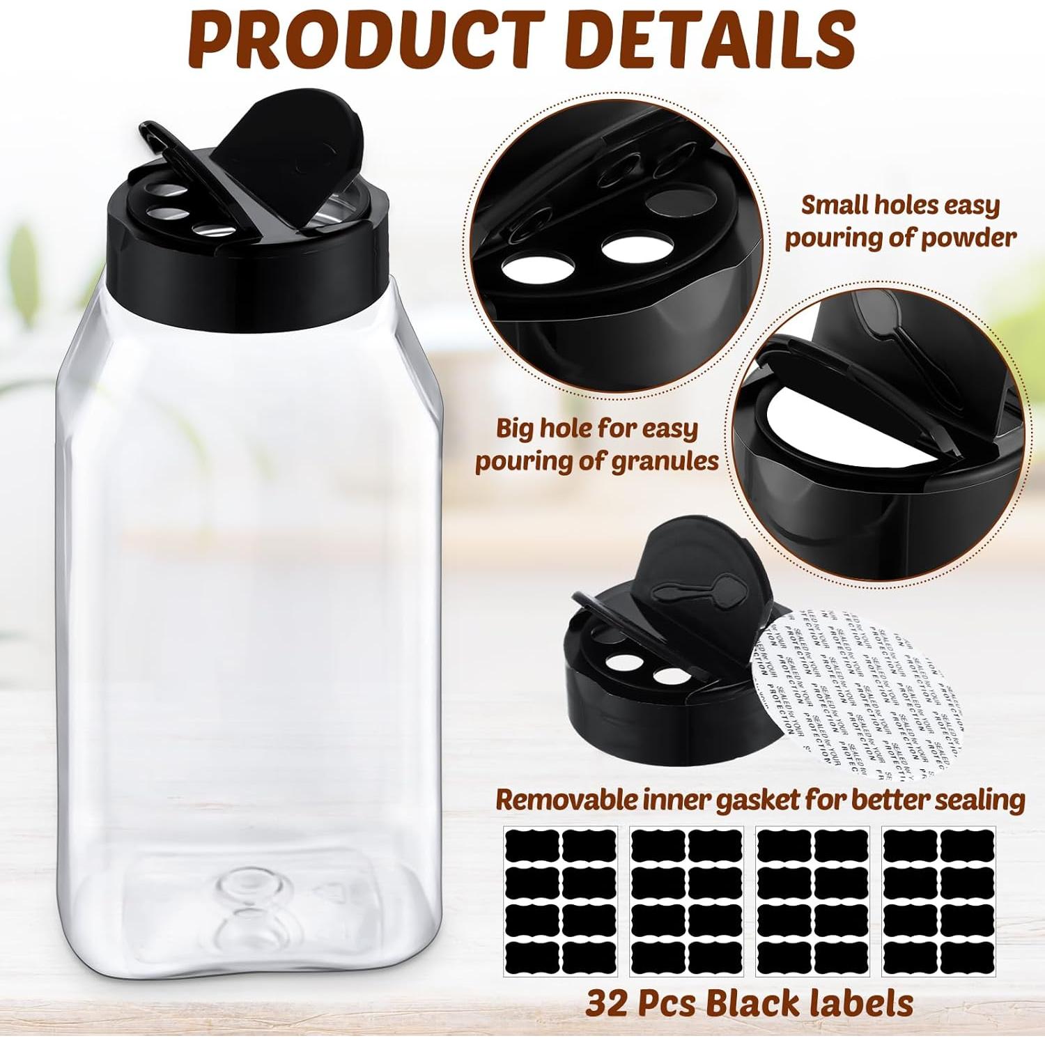 Mifoci 28 Tarros de Especias Plástico 475 ml Cuadrados con Etiquetas