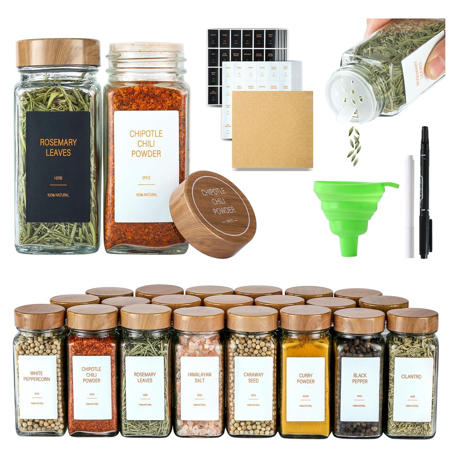 Tarros de Especias de Vidrio TESUNMU 118ml con Etiquetas (24)