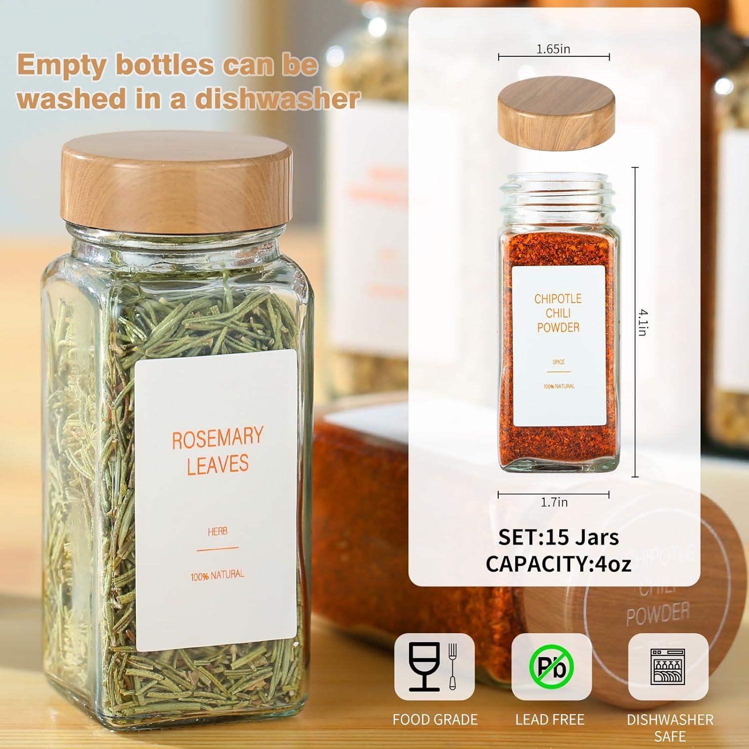 Tarros de Especias de Vidrio TESUNMU 118ml con Etiquetas (24)