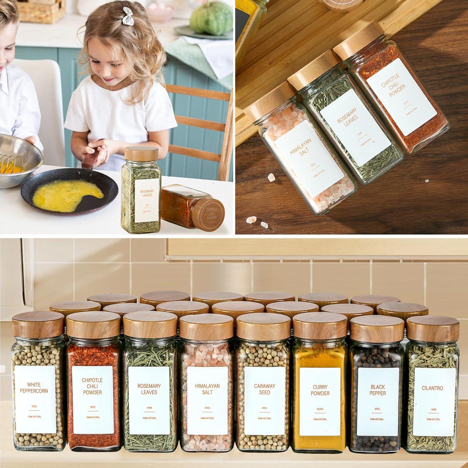 Tarros de Especias de Vidrio TESUNMU 118ml con Etiquetas (24)