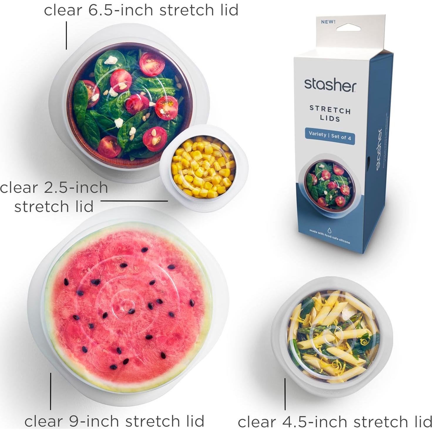 Tapa de Silicona Reutilizable Stasher 4-Pack Transparente