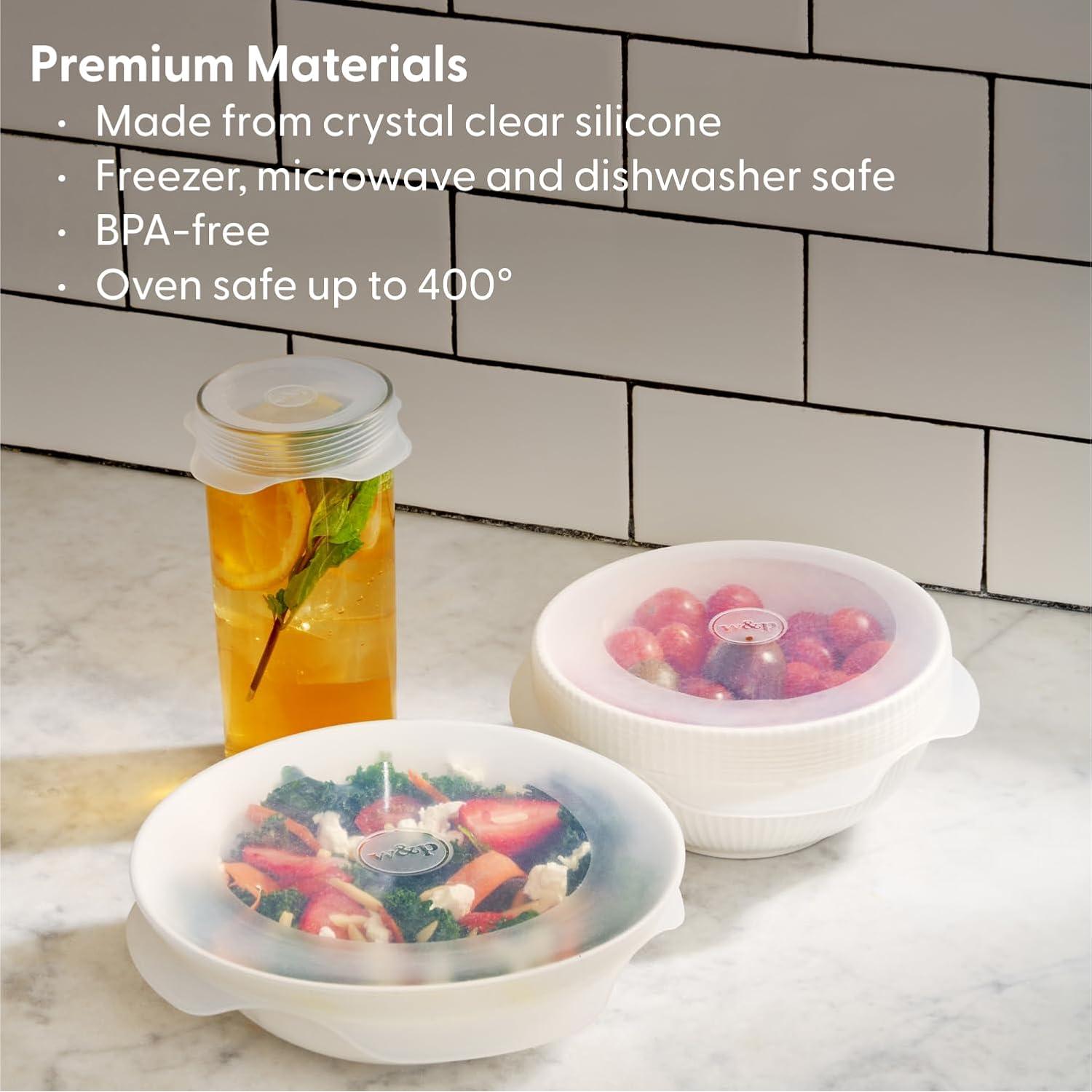 Juego de 6 Tapas de Silicona Reutilizables W&P, Transparentes