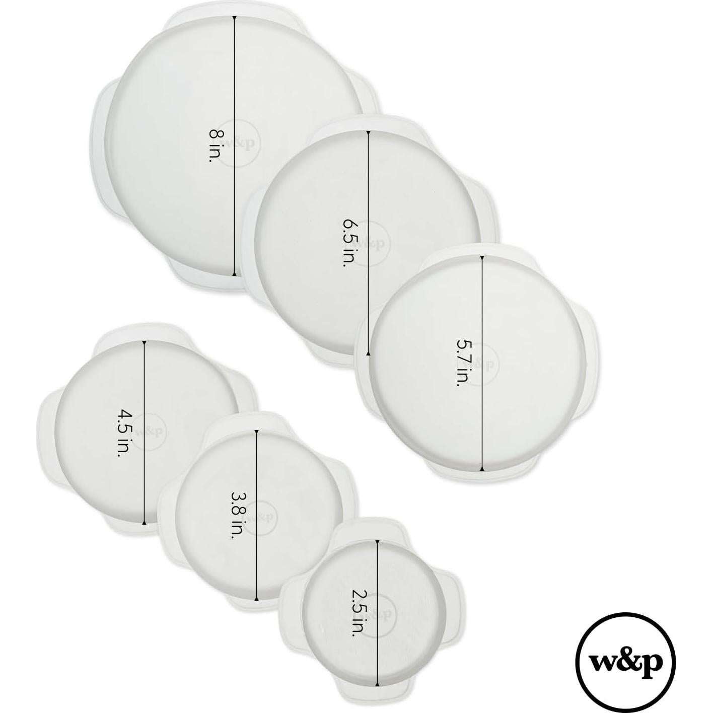 Juego de 6 Tapas de Silicona Reutilizables W&P, Transparentes