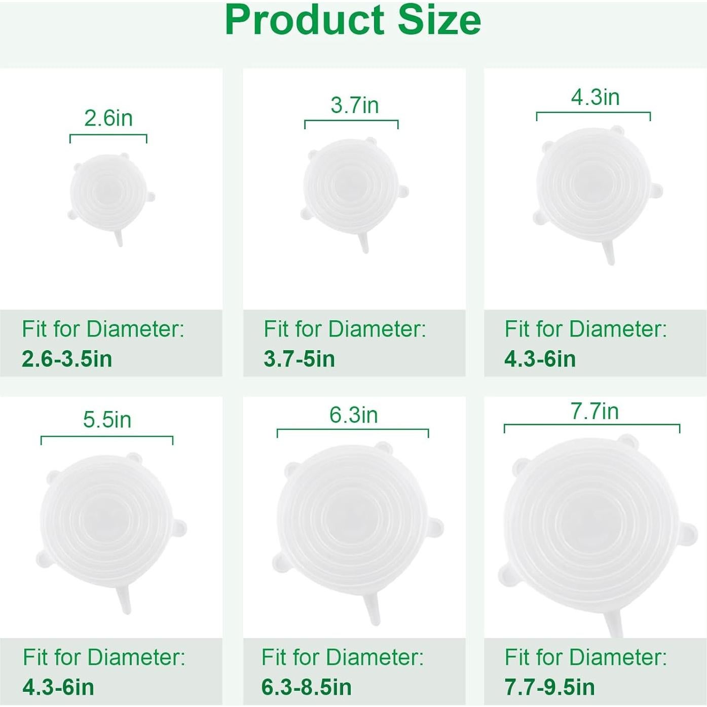 Silicone Stretch Lids – 6 Pack Reusable Food Covers,Flexible Silicone for Bowls, Containers, Fruits – Airtight & Leakproof Seal for Kitchen Storage(transparent)