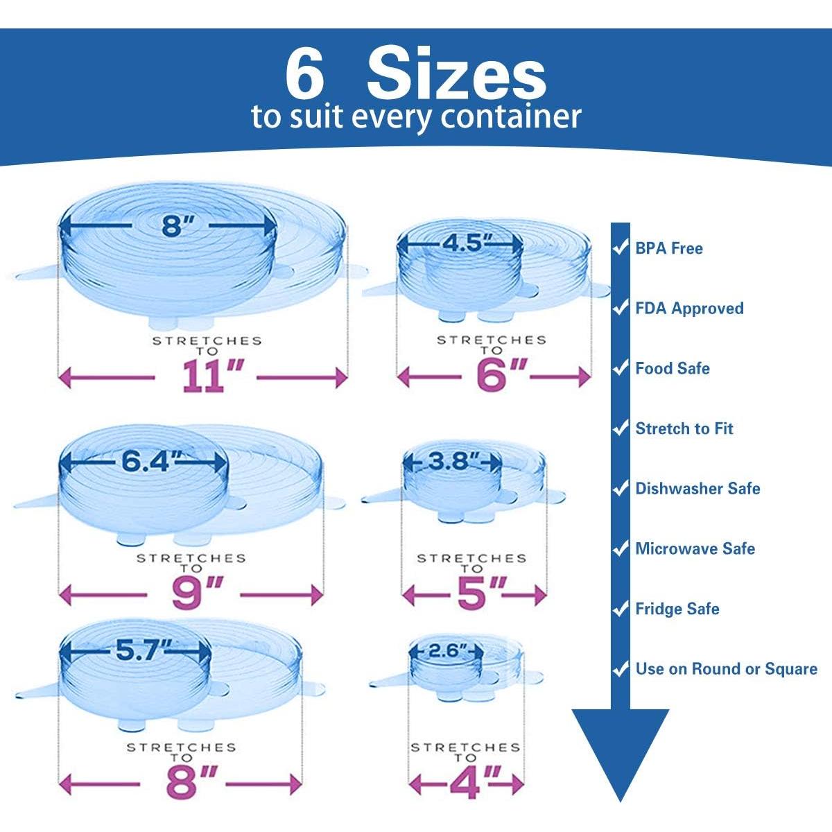 Tapas de Silicona Estirables YAZJIWAN 6 Piezas Azul