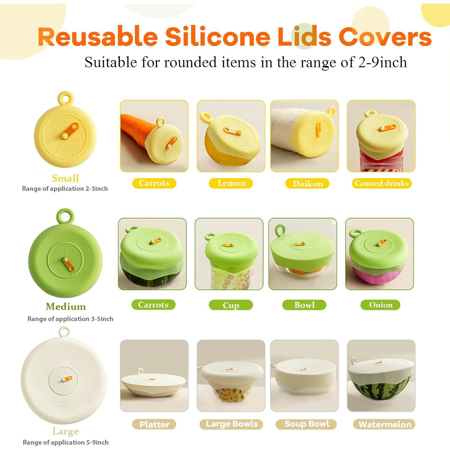 Juego de 6 Tapas de Silicona Estirables MdakeGo - Apta Microondas