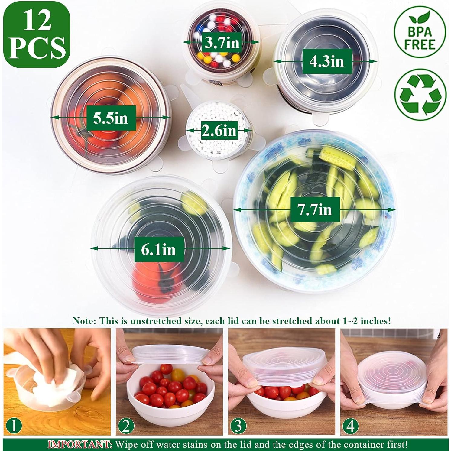 Tapas de Silicona Adpartner, 12 Piezas Reutilizables para Alimentos