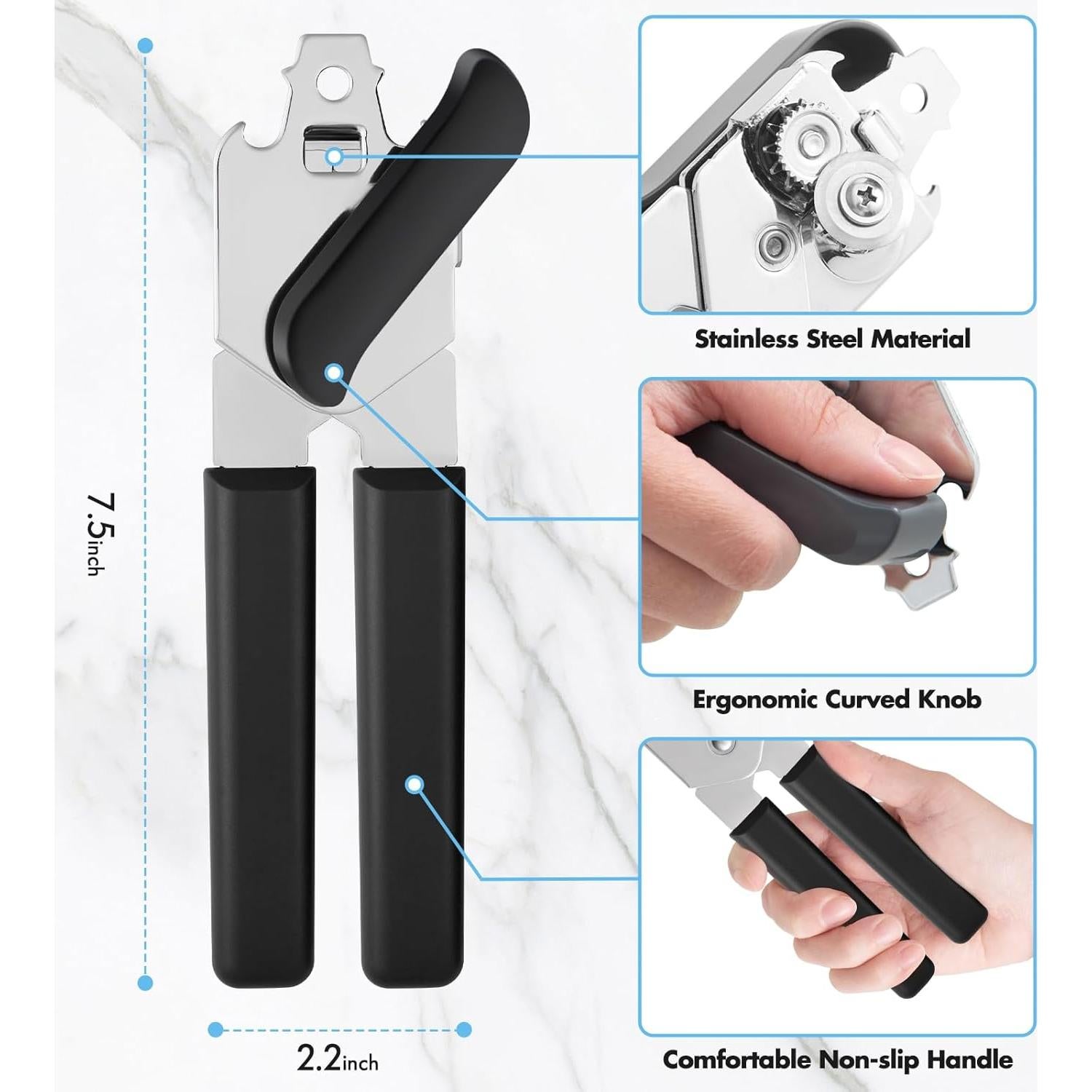 Abrelatas Manual COKORA Acero Inoxidable Negro Ergonómico