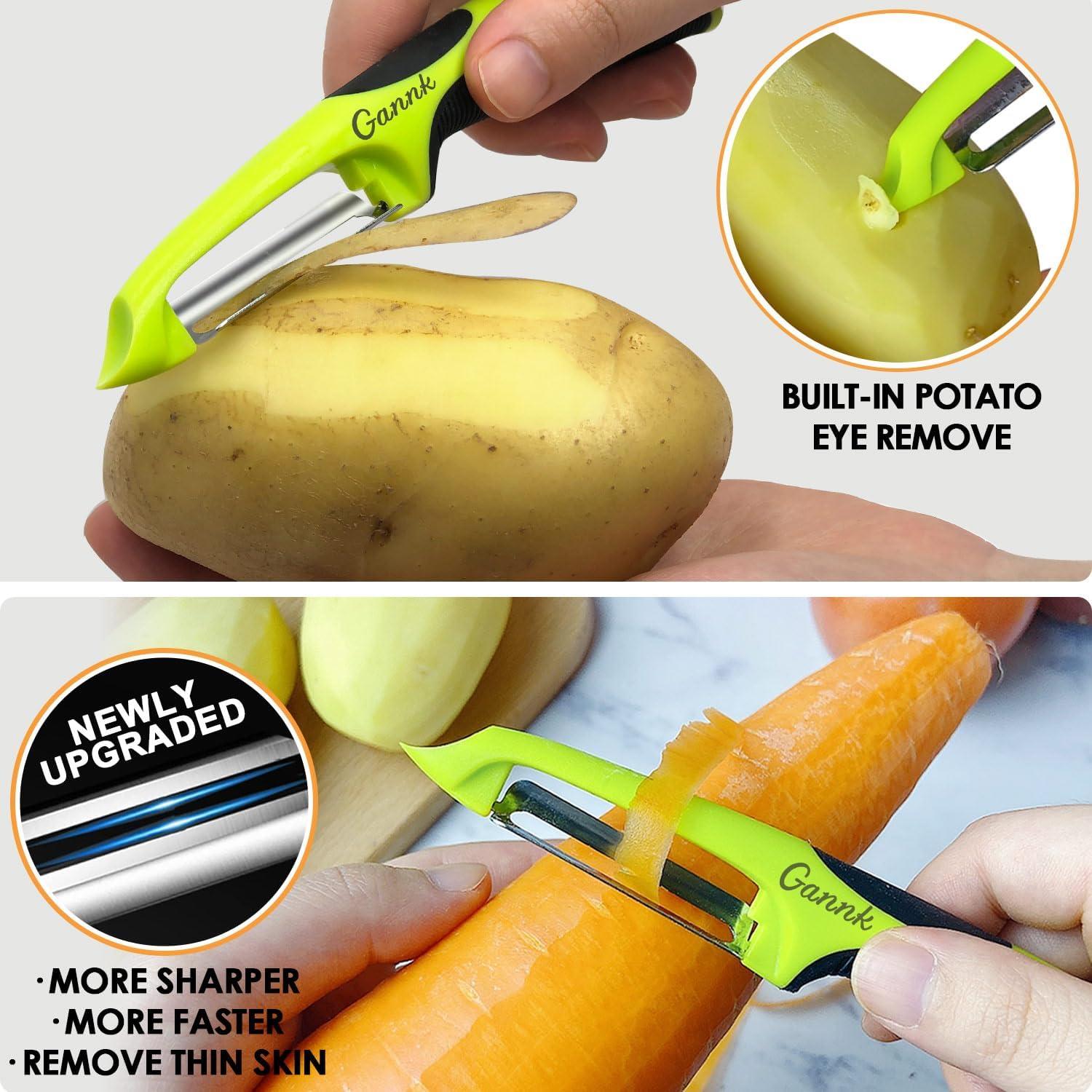 Pelador de Verduras Gannk - Acero Inoxidable, 3 Cuchillas, Manual