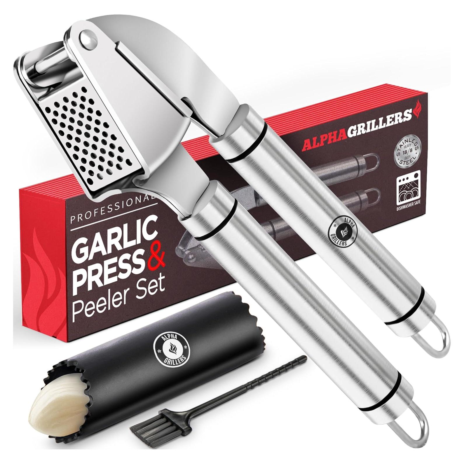 Prensa de Ajo Alpha Grillers de Acero Inoxidable con Pelador