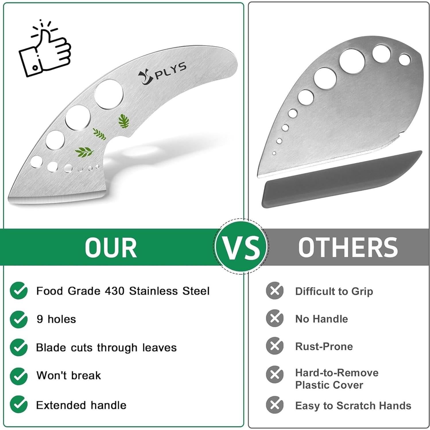 Deshojadora de Hierbas Plys de Acero Inoxidable 9 Agujeros