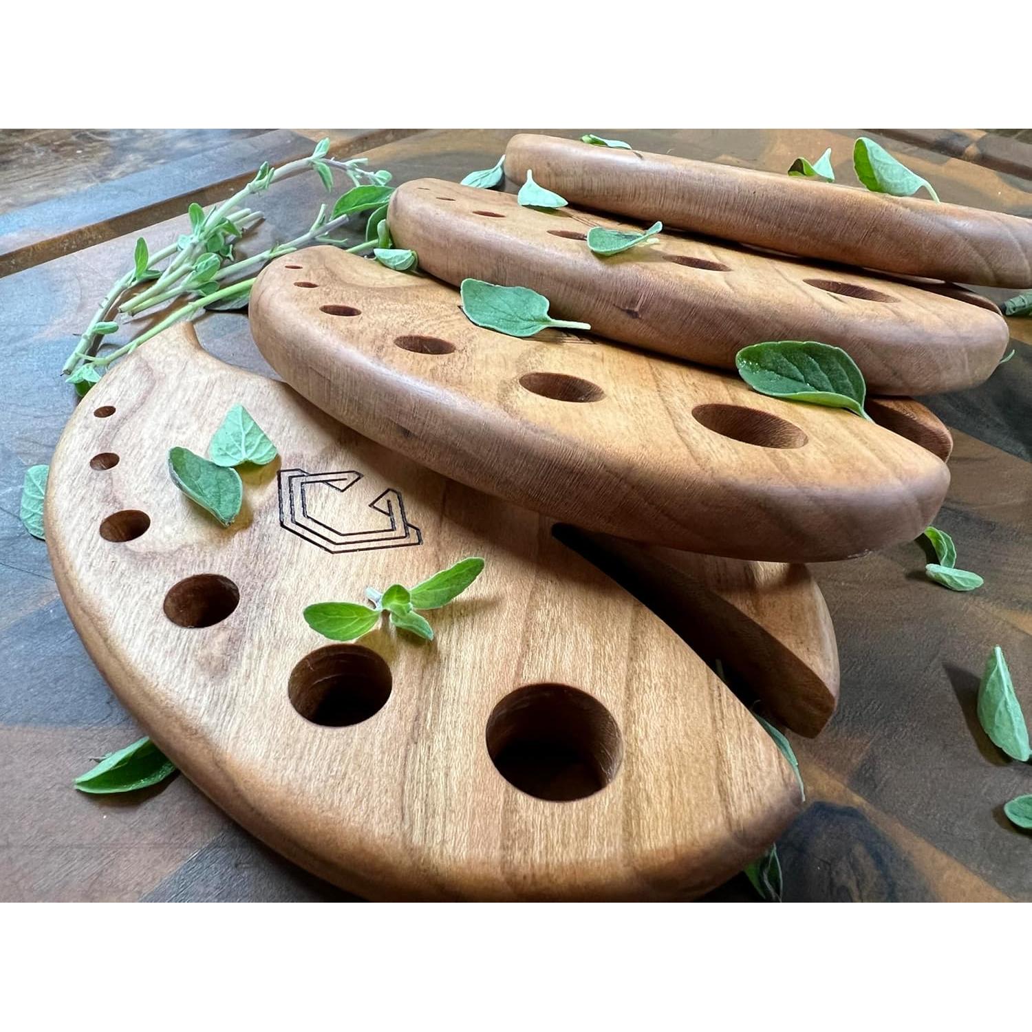 Deshojador de Hierbas de Madera de Cereza Hecho a Mano