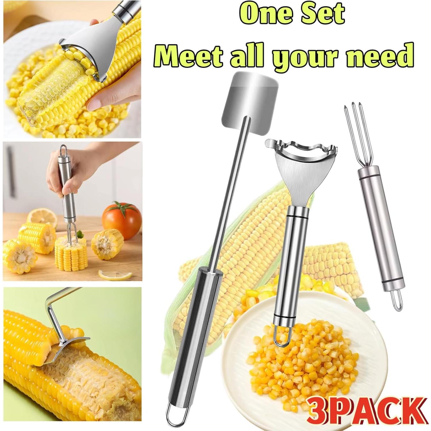 Pelador de Maíz 3PCS Tileu - Acero Inoxidable, Herramienta Desgranadora