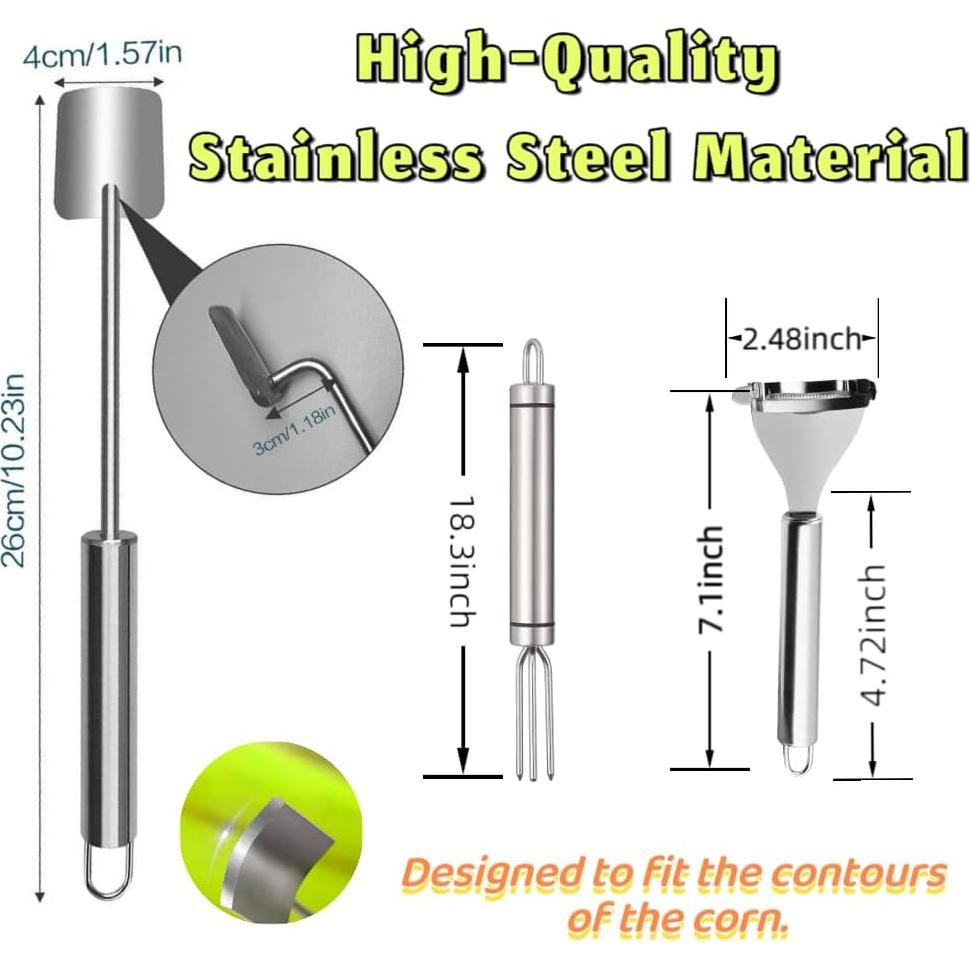Pelador de Maíz 3PCS Tileu - Acero Inoxidable, Herramienta Desgranadora