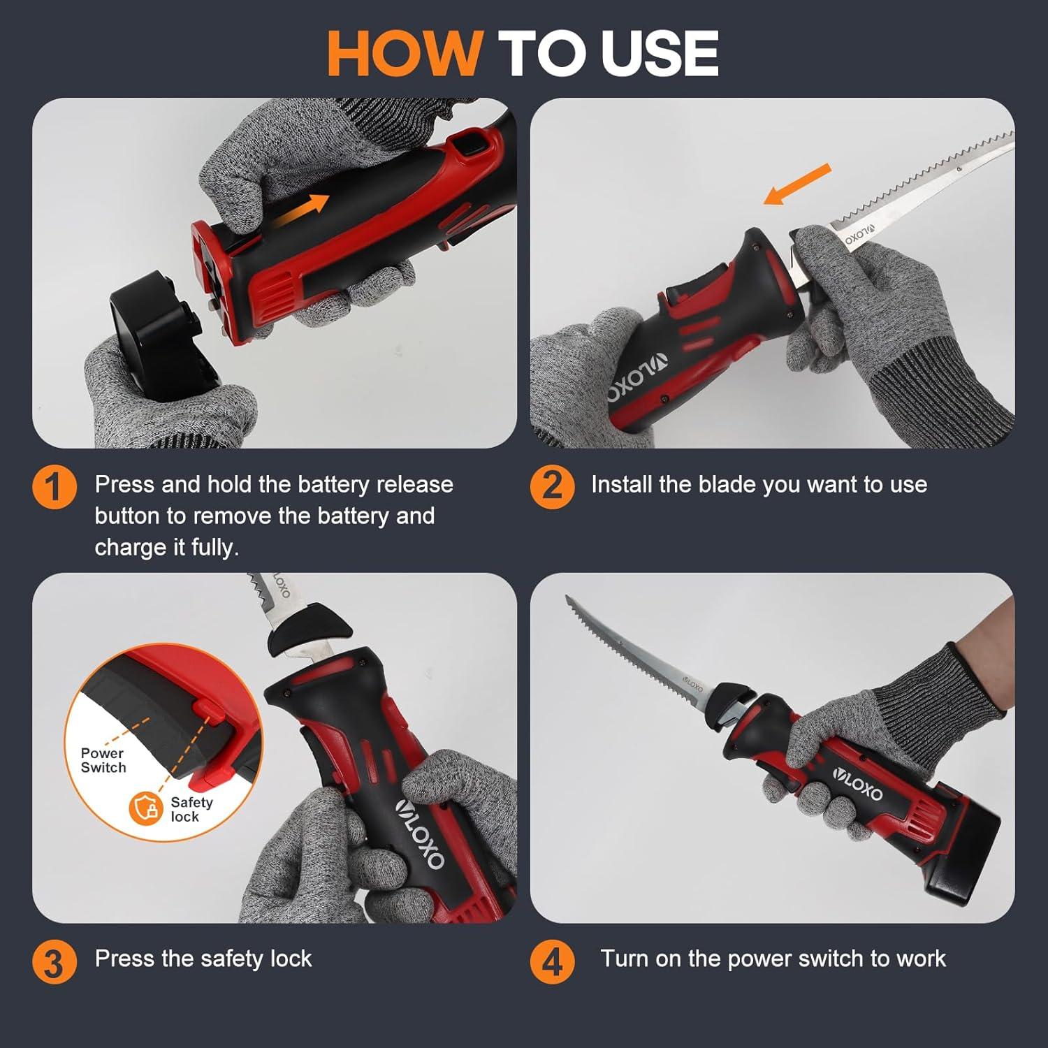 Cuchillo Eléctrico VLOXO para Filetear Pescado Inalámbrico