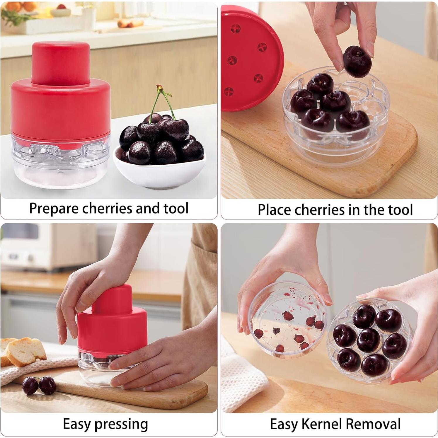 Deshuesador de Cereza 7 en 1 CEHNCEH Rojo, Compacto y Eficiente