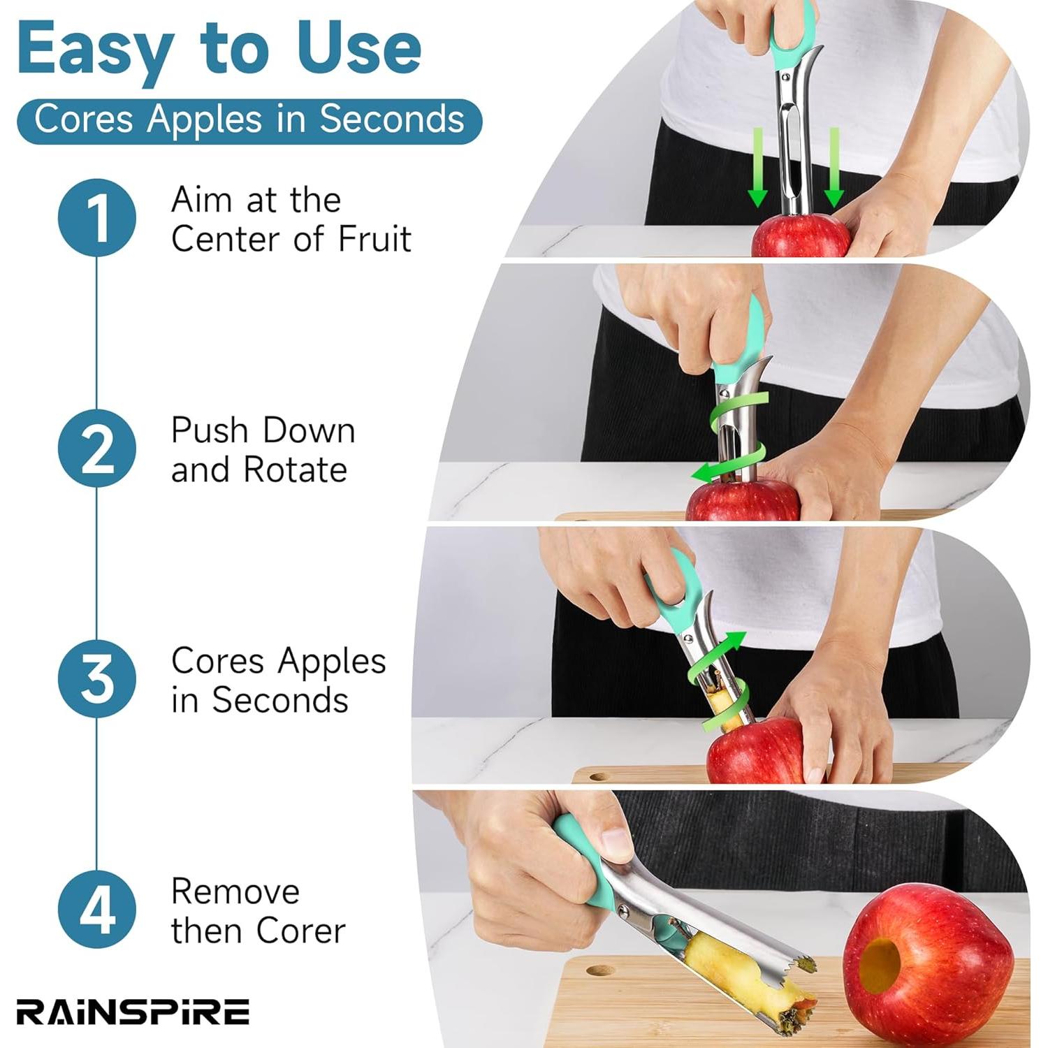 Descorazonador de Manzanas Rainspire, Acero Inoxidable, Negro