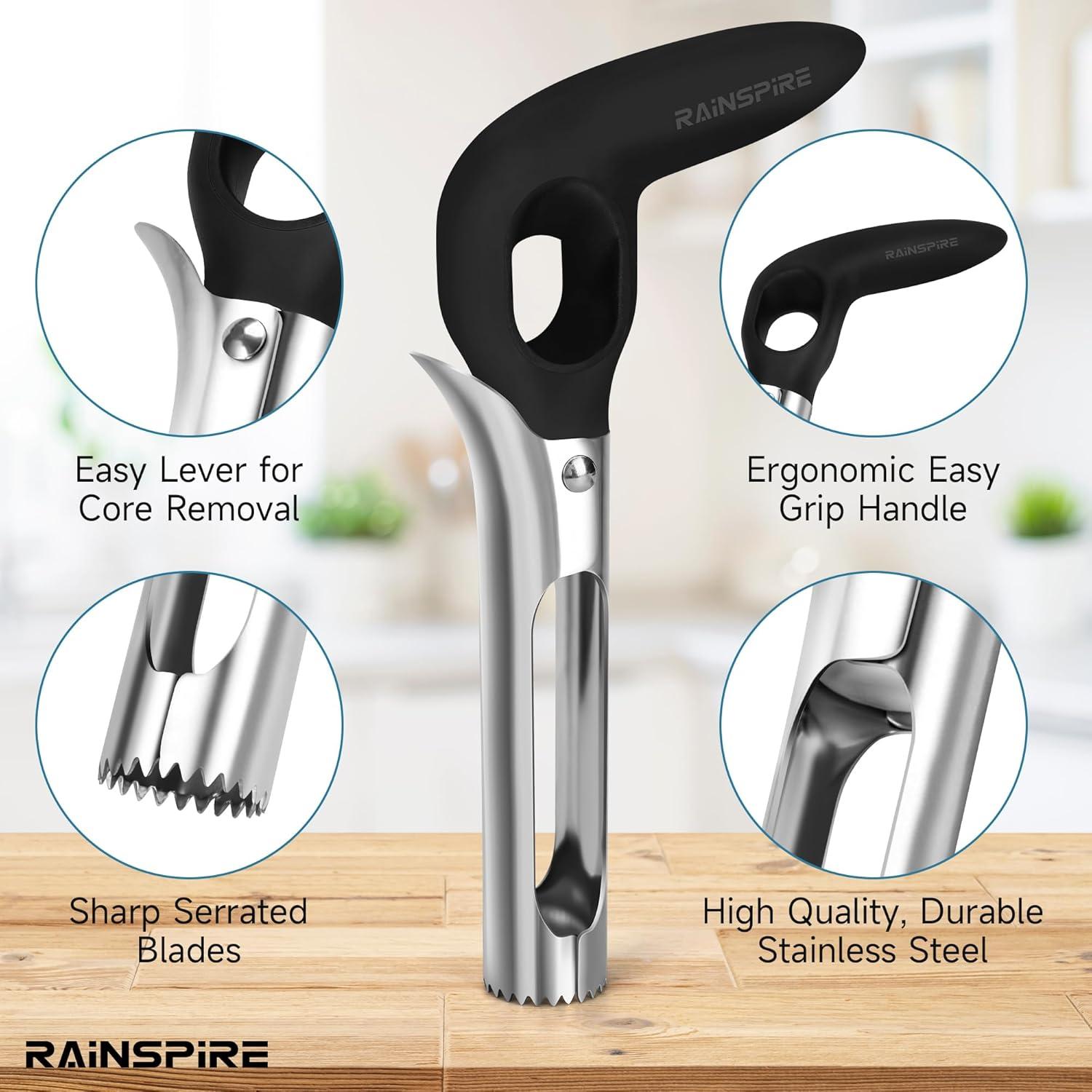 Descorazonador de Manzanas Rainspire, Acero Inoxidable, Negro