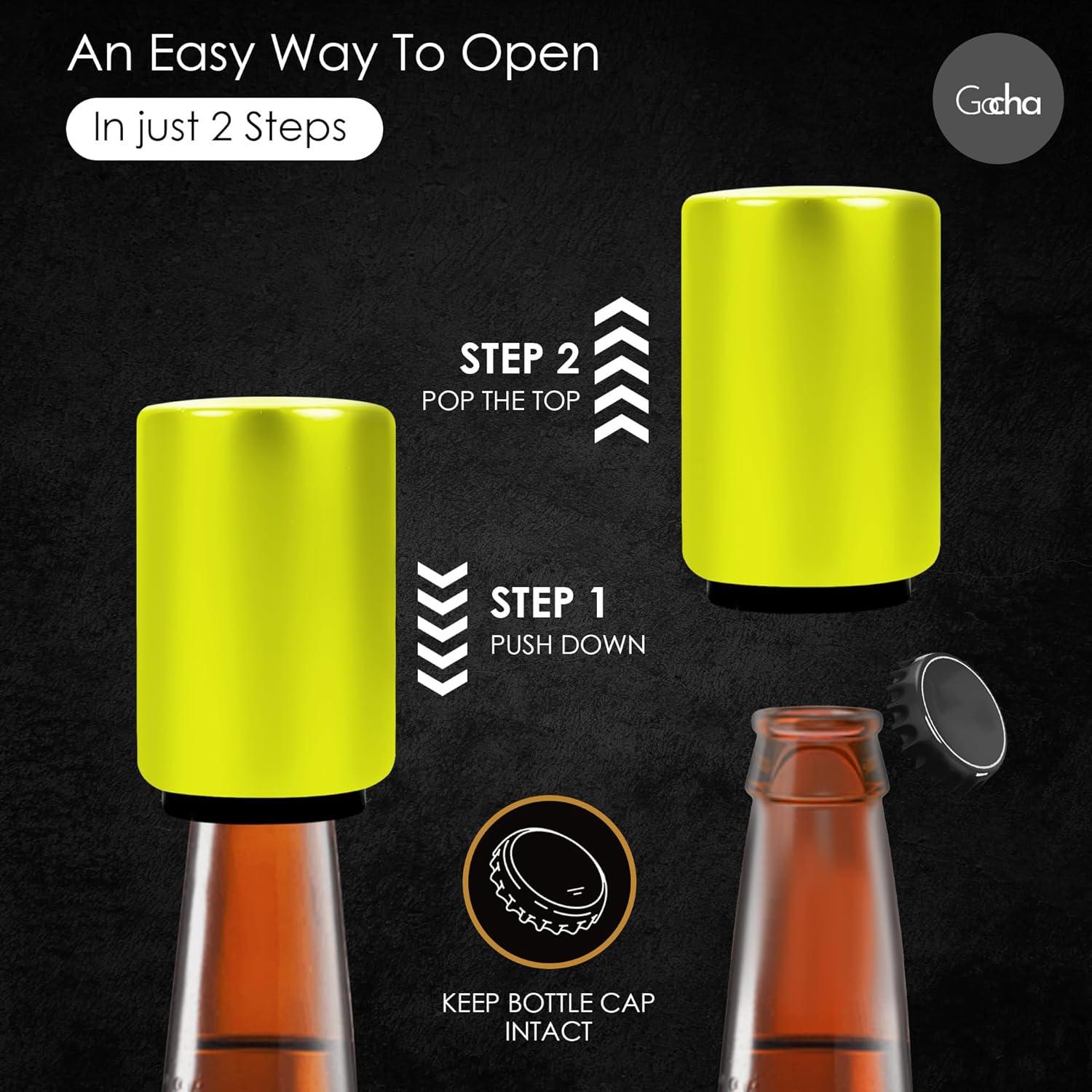 Abrebotellas Magnético GOCHA de Acero Inoxidable Amarillo