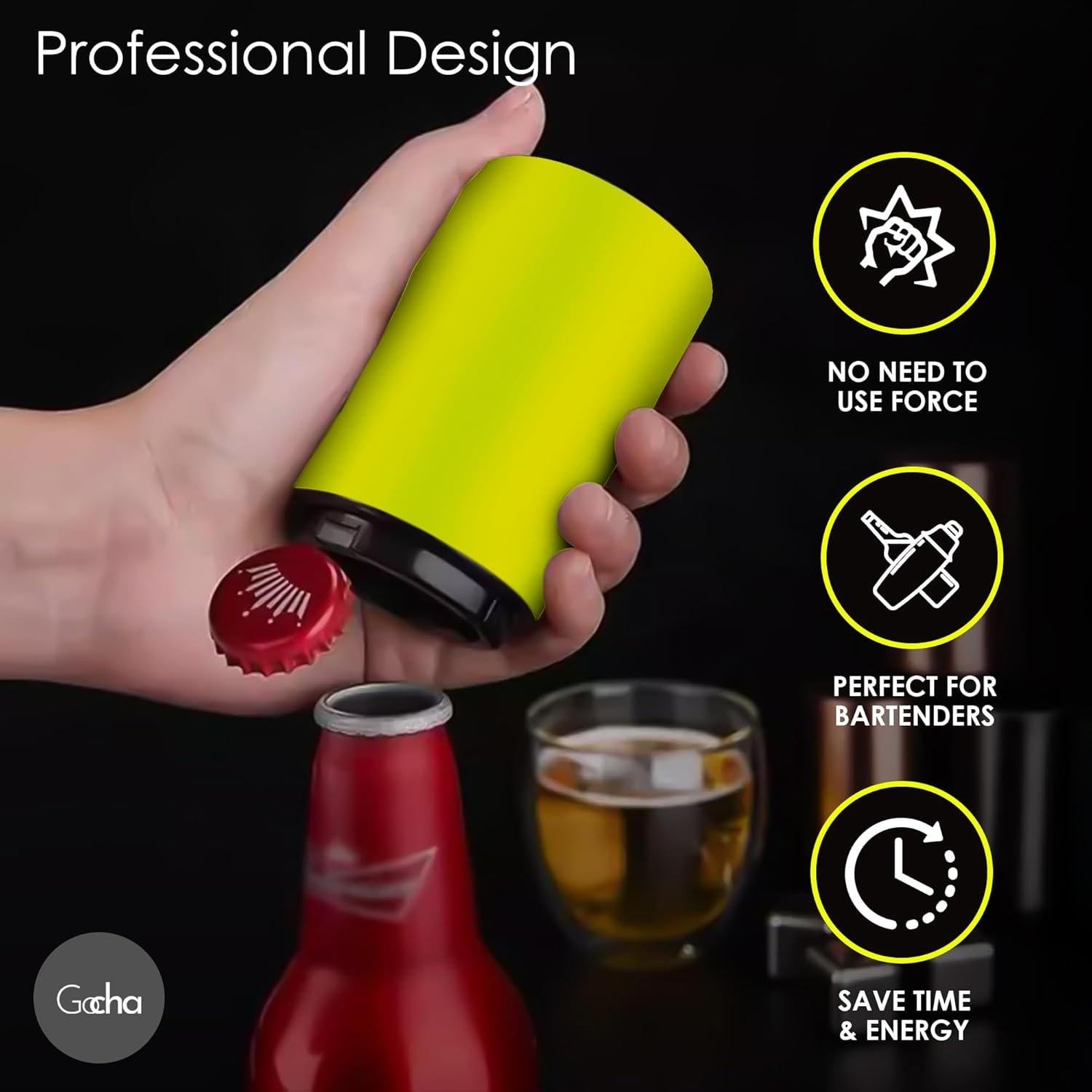 Abrebotellas Magnético GOCHA de Acero Inoxidable Amarillo