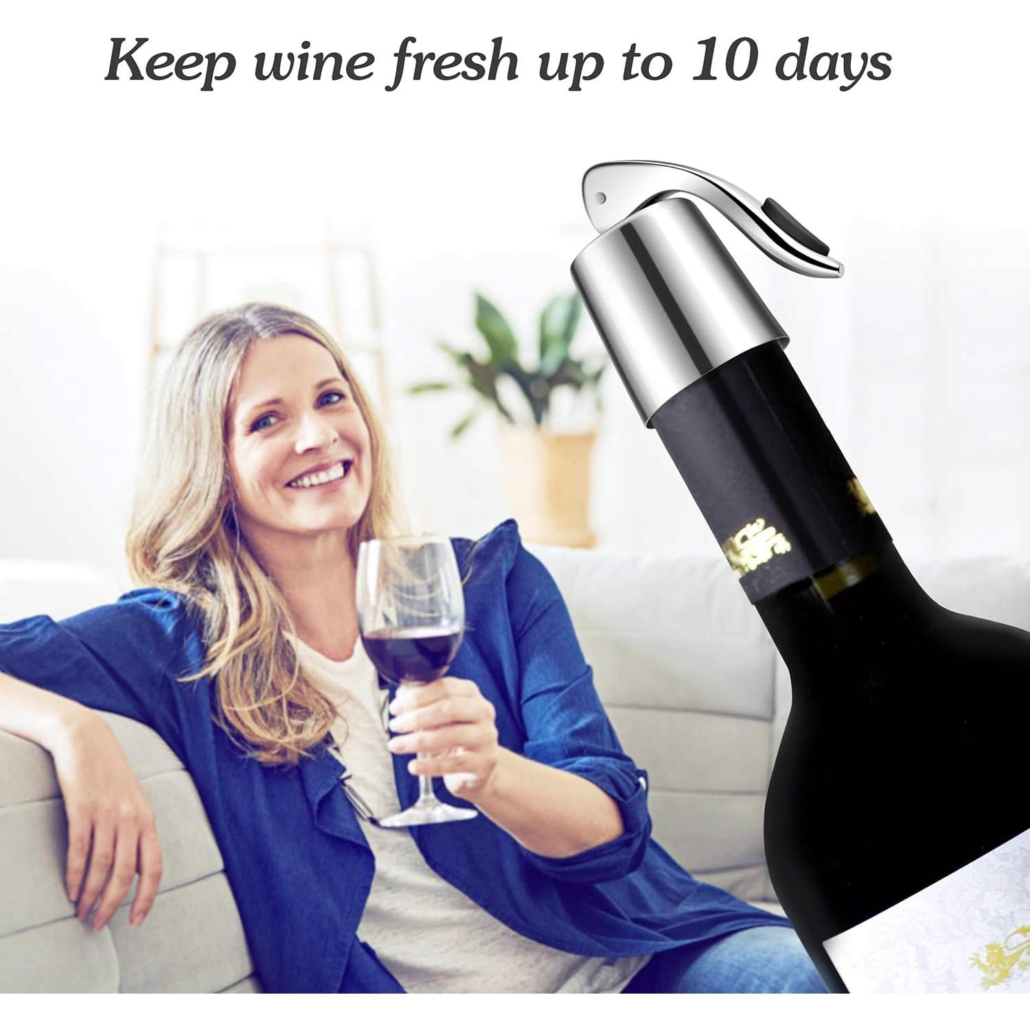 Juego de 2 Tapones de Vino ERHIRY Acero Inoxidable con Silicona