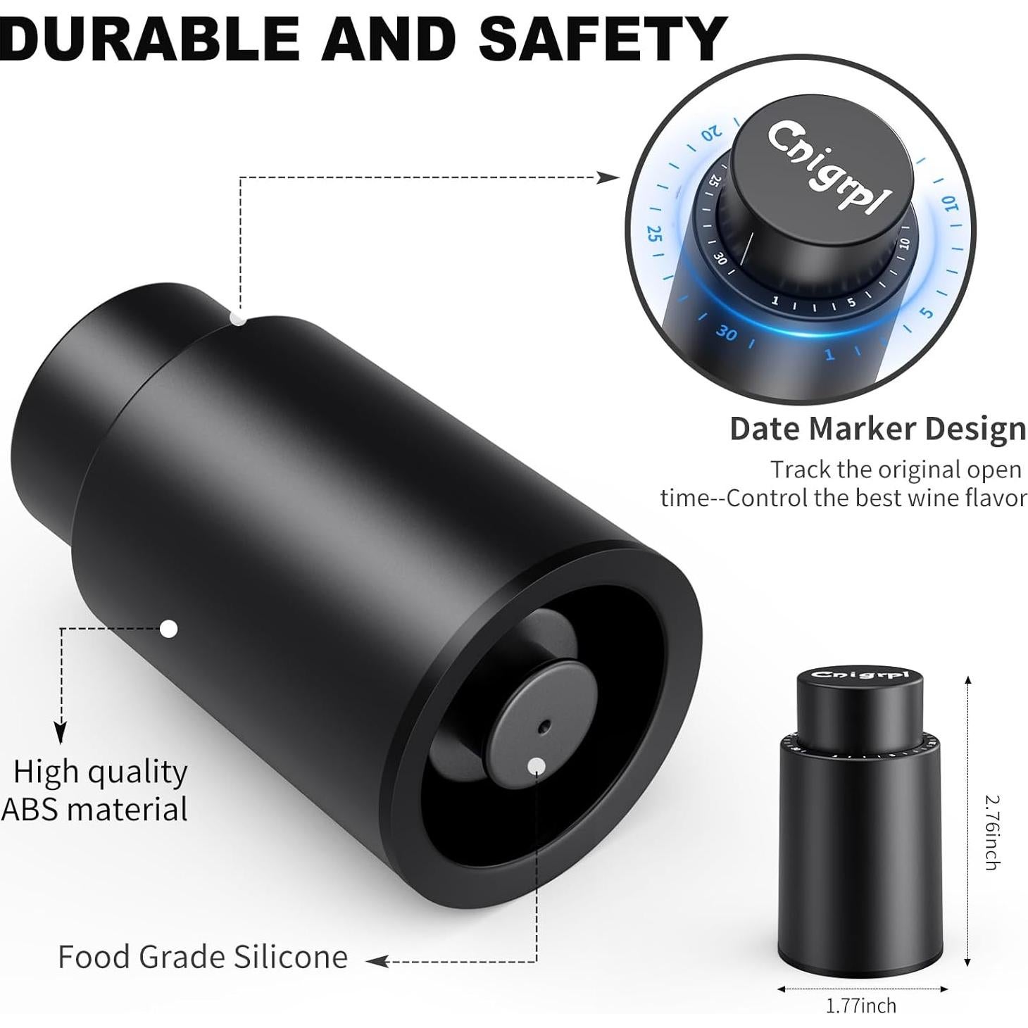 Wine Bottle Stoppers，2-in-1 Vacuum Wine Stopper，Reusable Wine Savers, Wine Preserver Vacuum Pump Corks Keep Wine Really Fresh, Best Gift Accessories (1 Black)