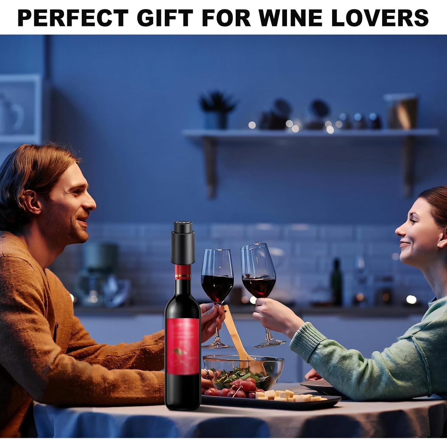 Wine Bottle Stoppers，2-in-1 Vacuum Wine Stopper，Reusable Wine Savers, Wine Preserver Vacuum Pump Corks Keep Wine Really Fresh, Best Gift Accessories (1 Black)