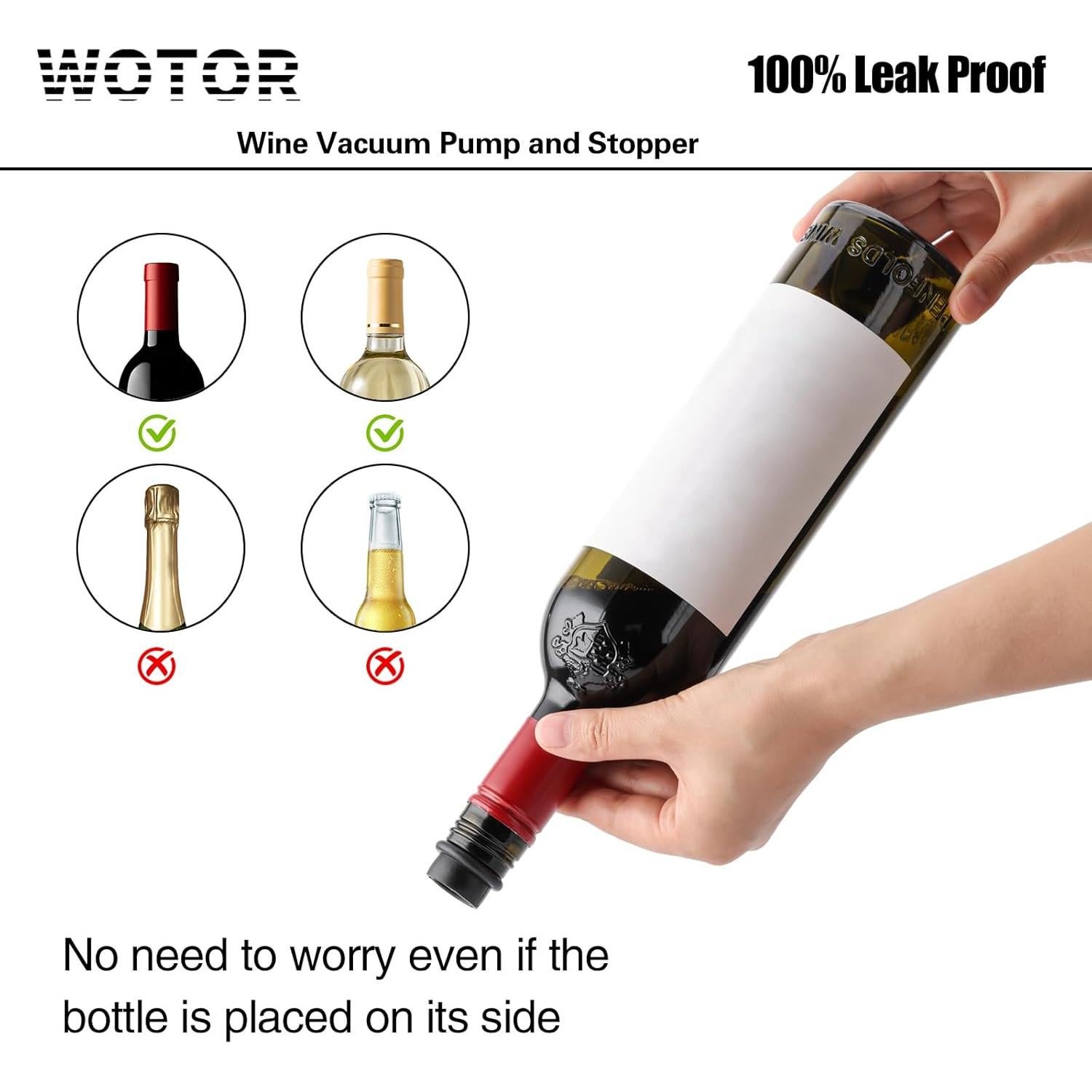 Bomba de Vacío para Vino WOTOR con 4 Tapones Reutilizables