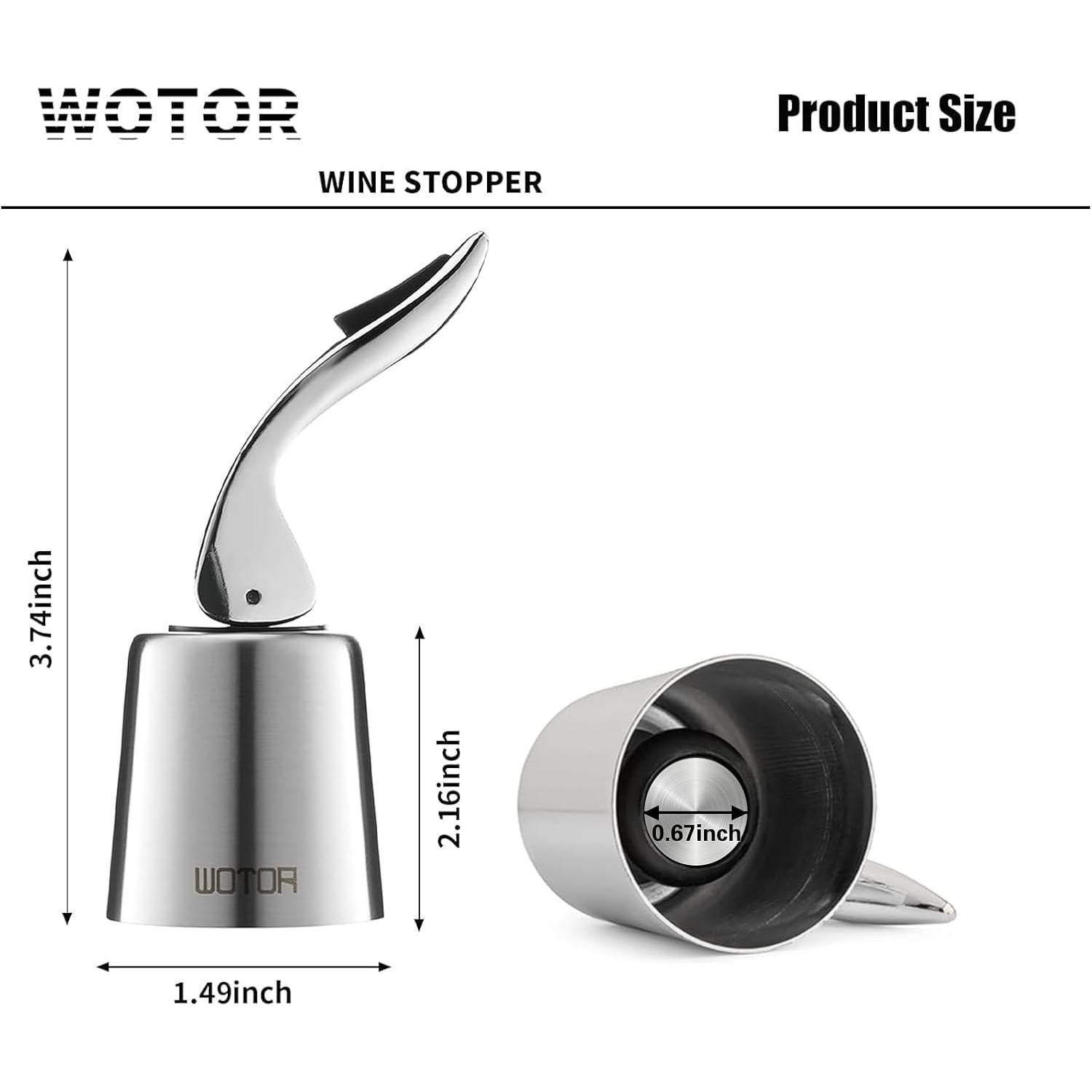 Tapones de Vino WOTOR de Acero Inoxidable y Silicona - 2 Unidades