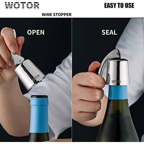 Tapones de Vino WOTOR de Acero Inoxidable y Silicona - 2 Unidades