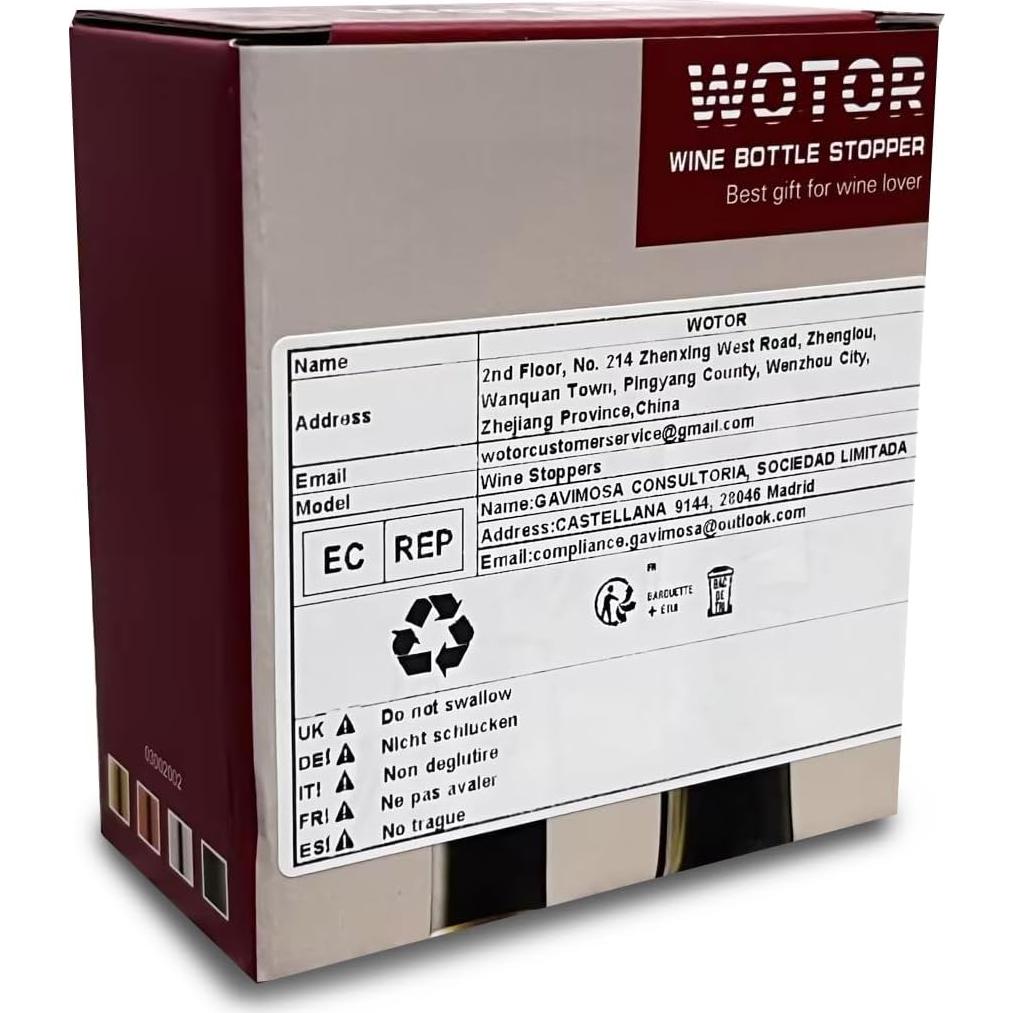 Tapones de Vino WOTOR de Acero Inoxidable y Silicona - 2 Unidades